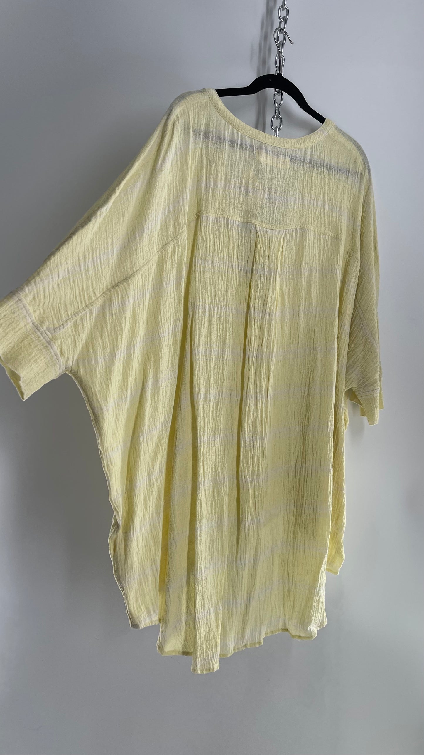 Free People Crimped Yellow Button Front Bohemian Surfer Dress with Button Bag (Medium)