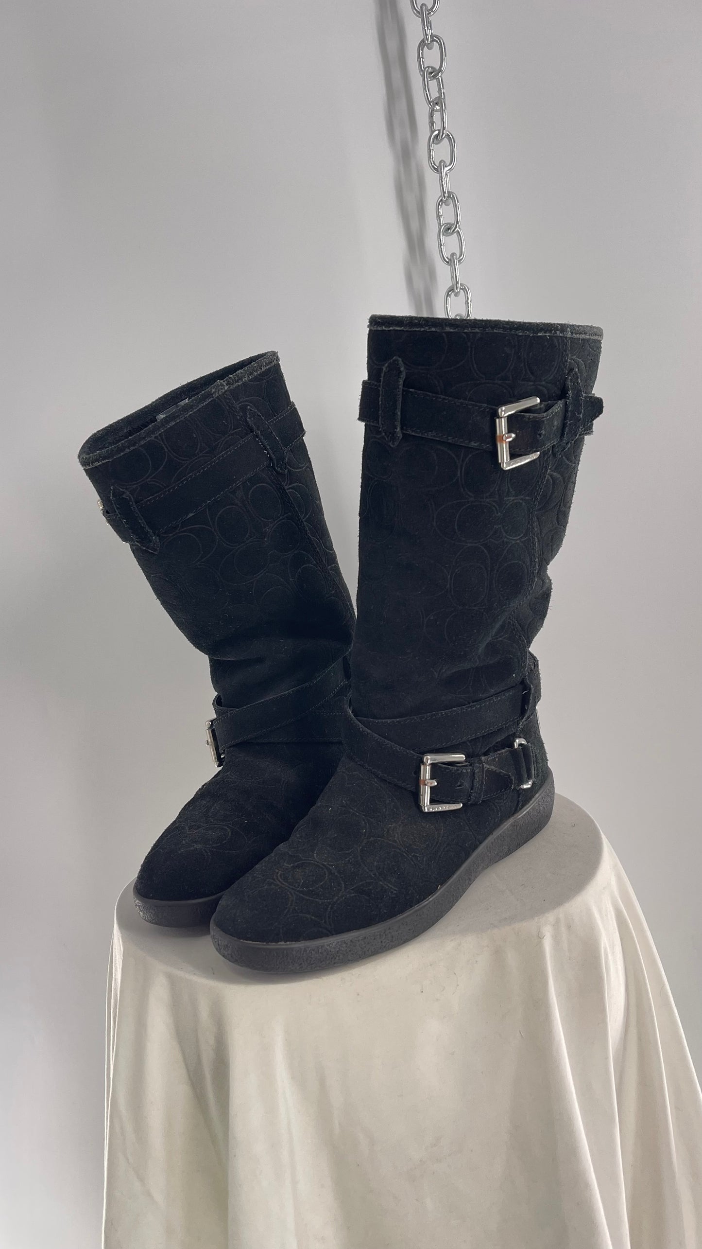 Coach Thelma Black Suede All Over Logo Monogram Boot (6)