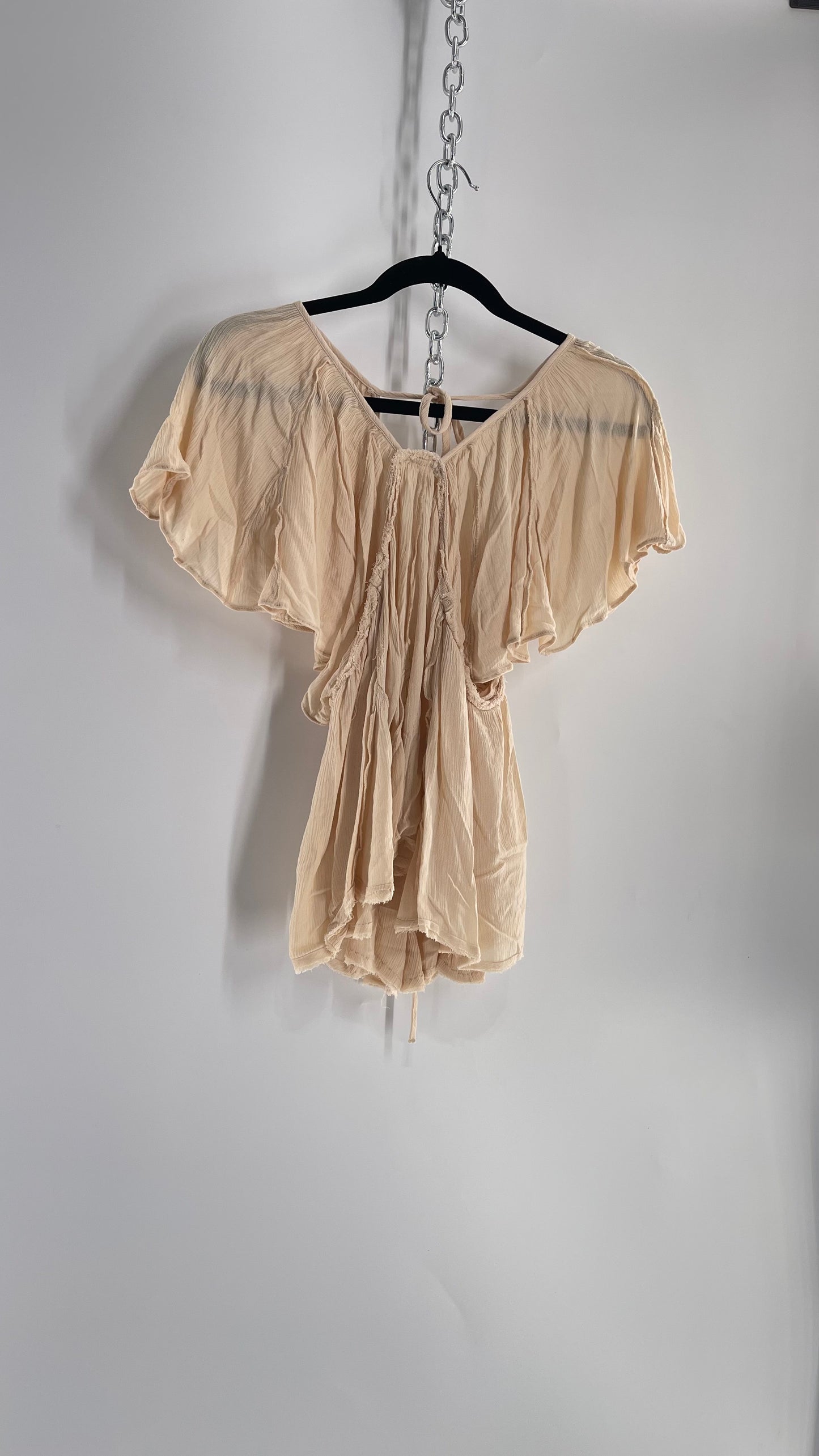 Free People Beige Open Back Drape Sleeve Blouse (XS)