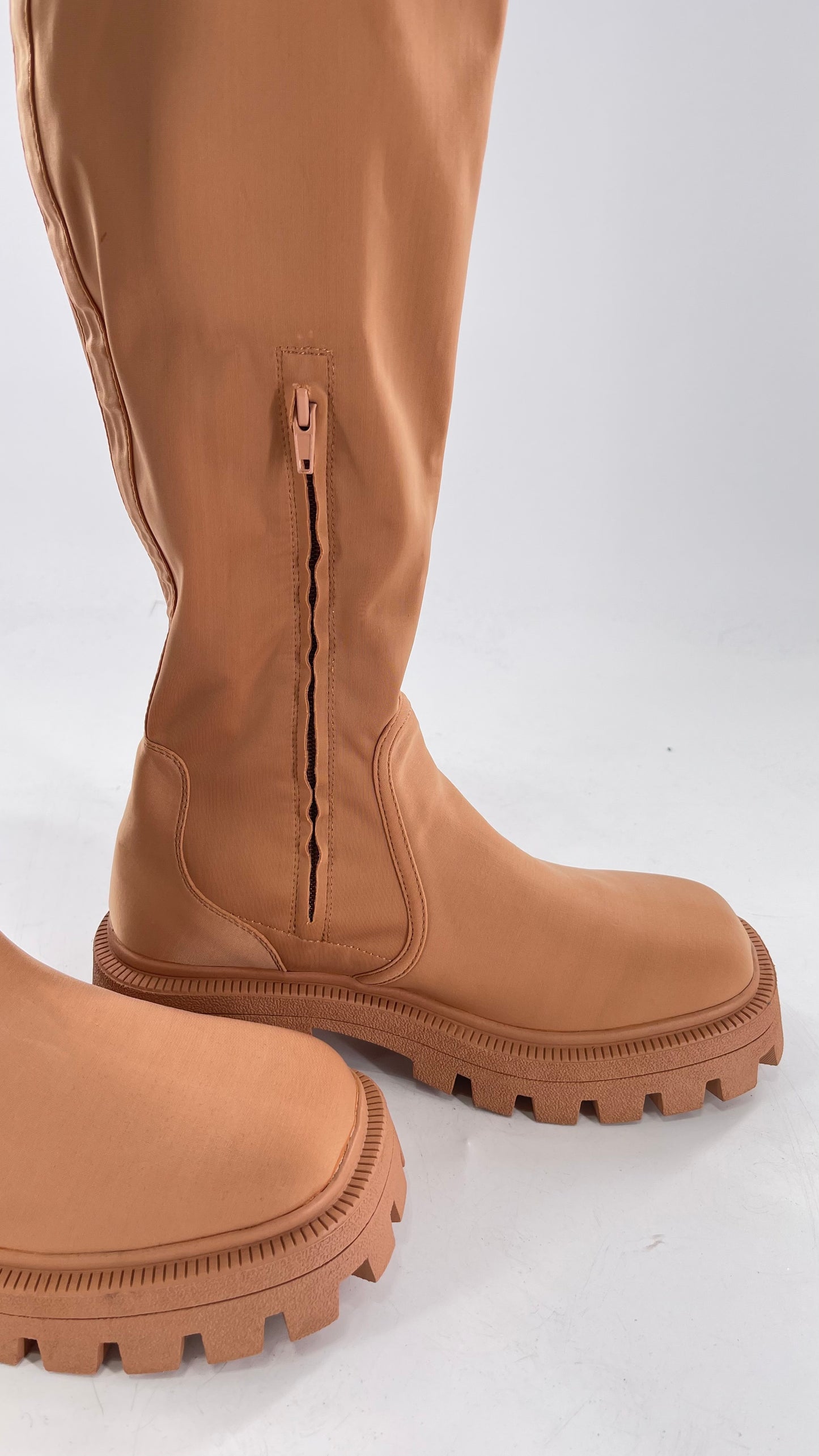 Urban Outfitters Tan Knee High Square Toe Sock Boot (8)