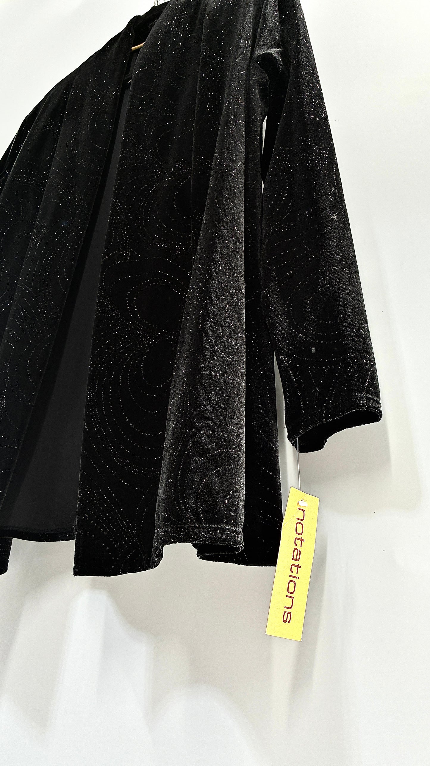 Deadstock Vintage NOTATIONS Black Velvet Glitter Patterned Cardigan (Small)