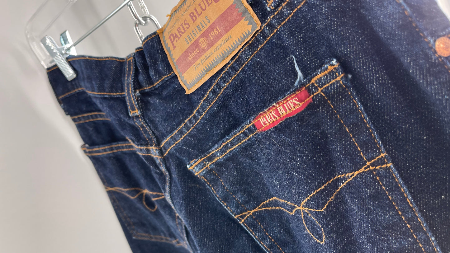 Vintage PARIS BLUES Dark Wash Kick Flare Denim Jeans(5)