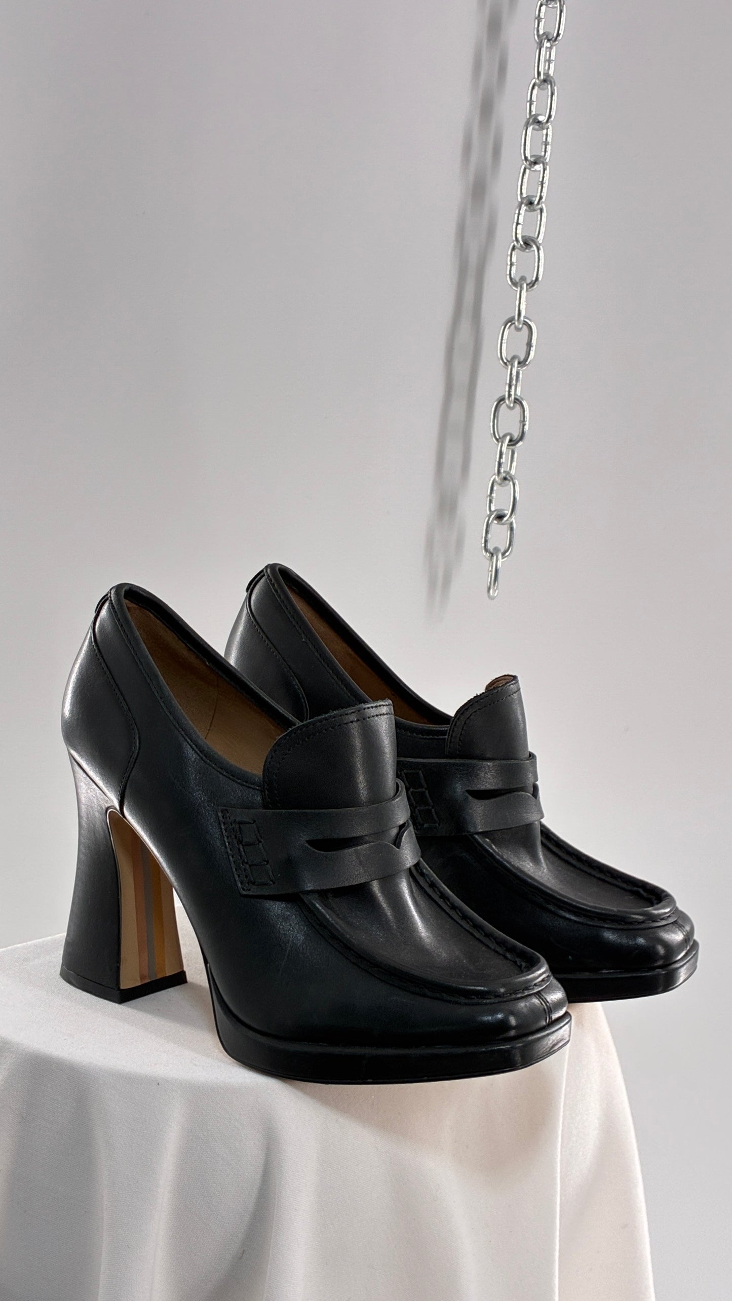 Vintage Sam Edelman Jeanette Black Genuine Leather Chunky Heel Oxfords (9)