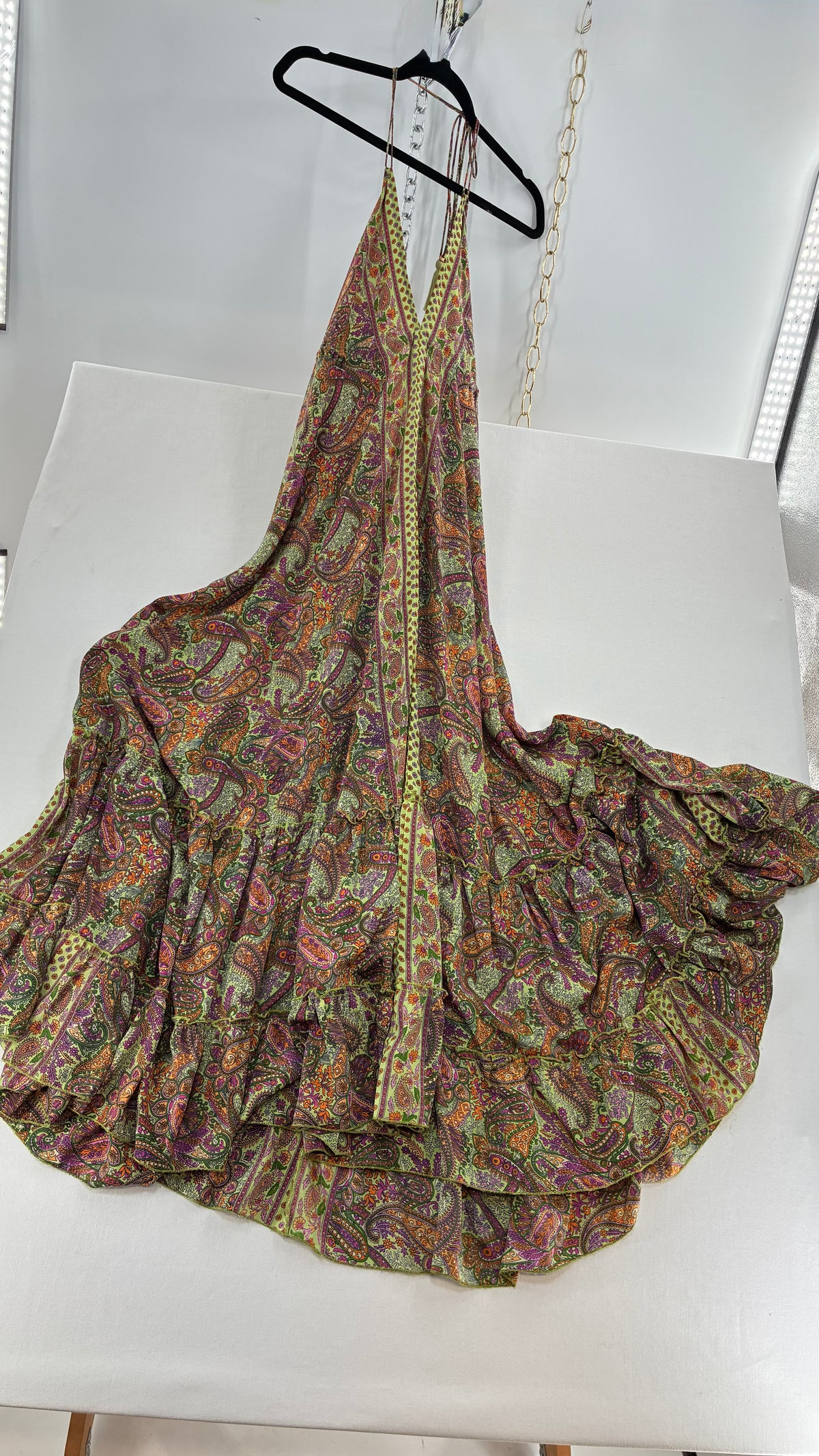 Vintage MIKV Paisley Patterned Flowy Full Length Gown with Low, Open Back Detail (OS)