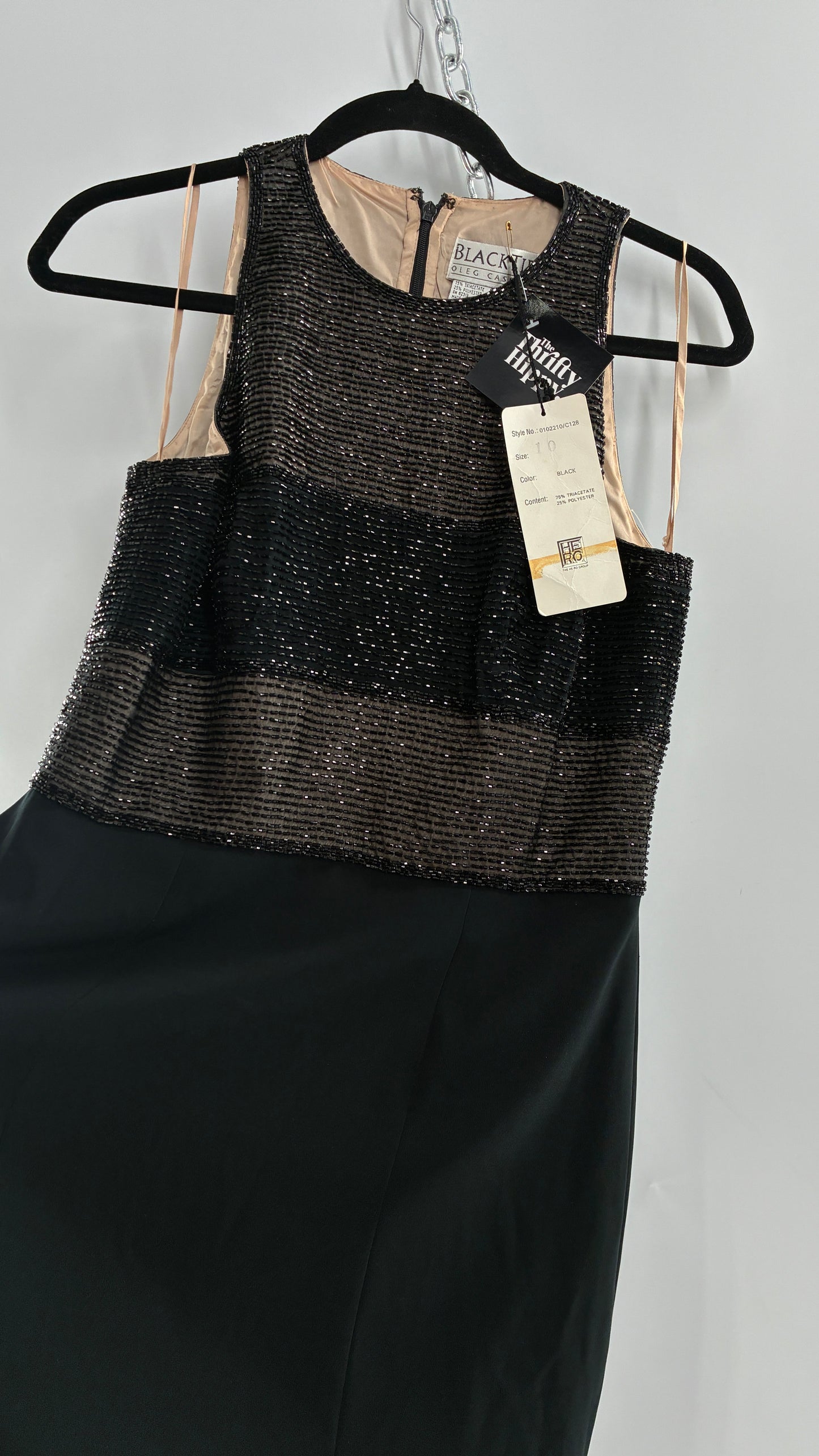 Deadstock Vintage BLACKTIE Oleg Classini Black and Nude Beaded Bodice Dress (10)
