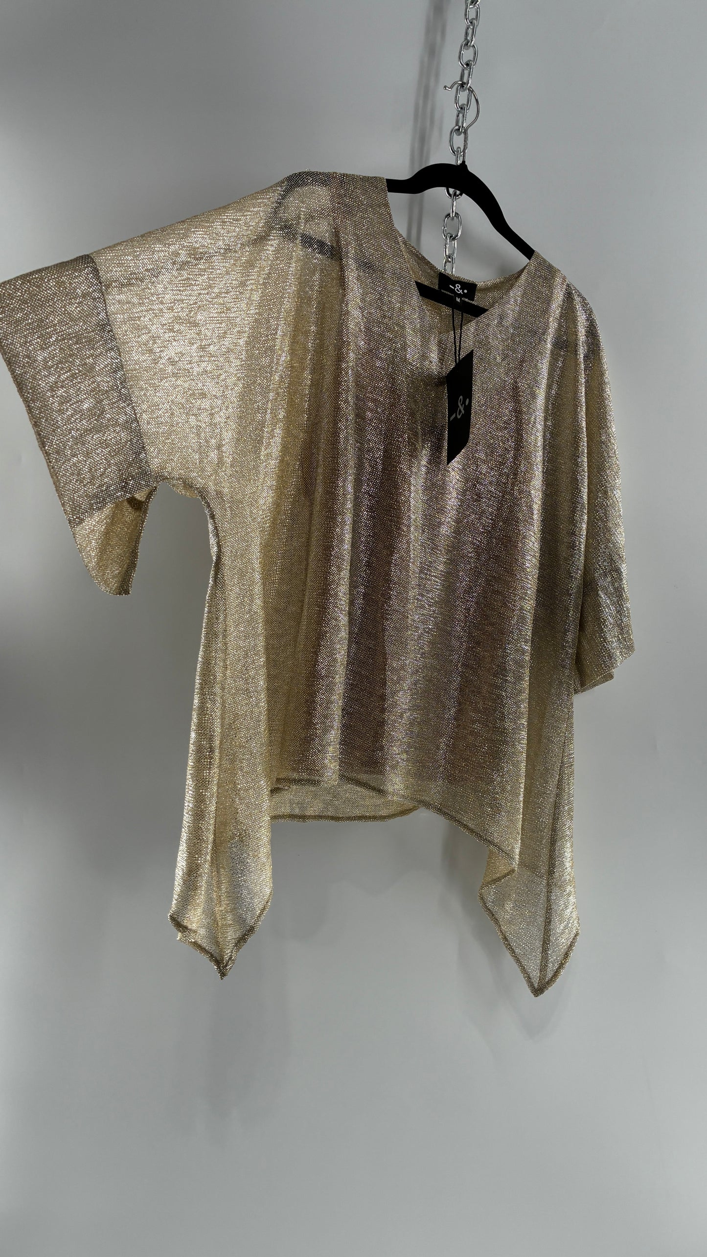 DASH & DOT Gold and Silver Metallic Shimmer Boxy Top with Tags Attached (Medium)