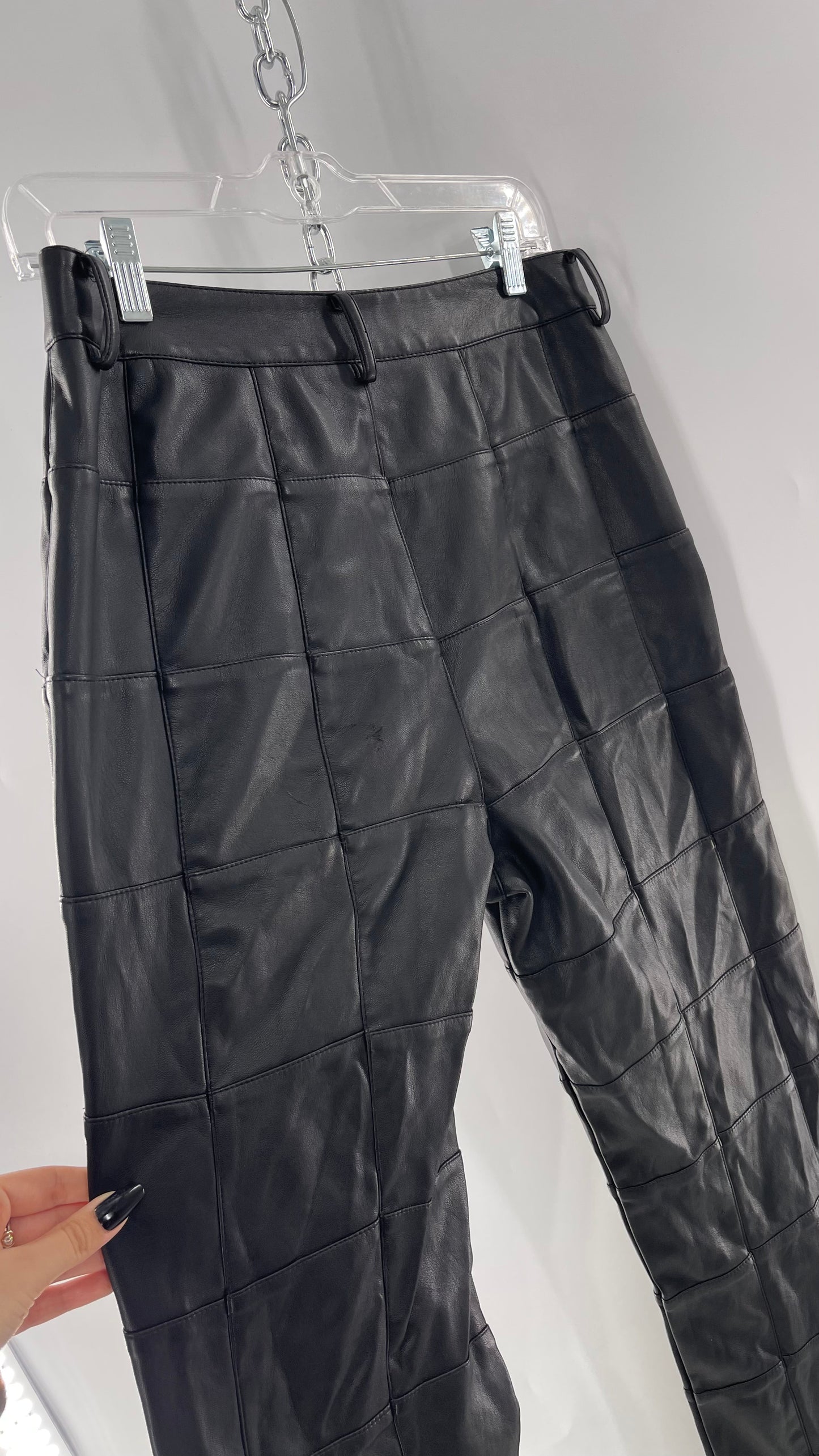 MOTEL Black Faux Leather Checkered Kick Flares (XL)