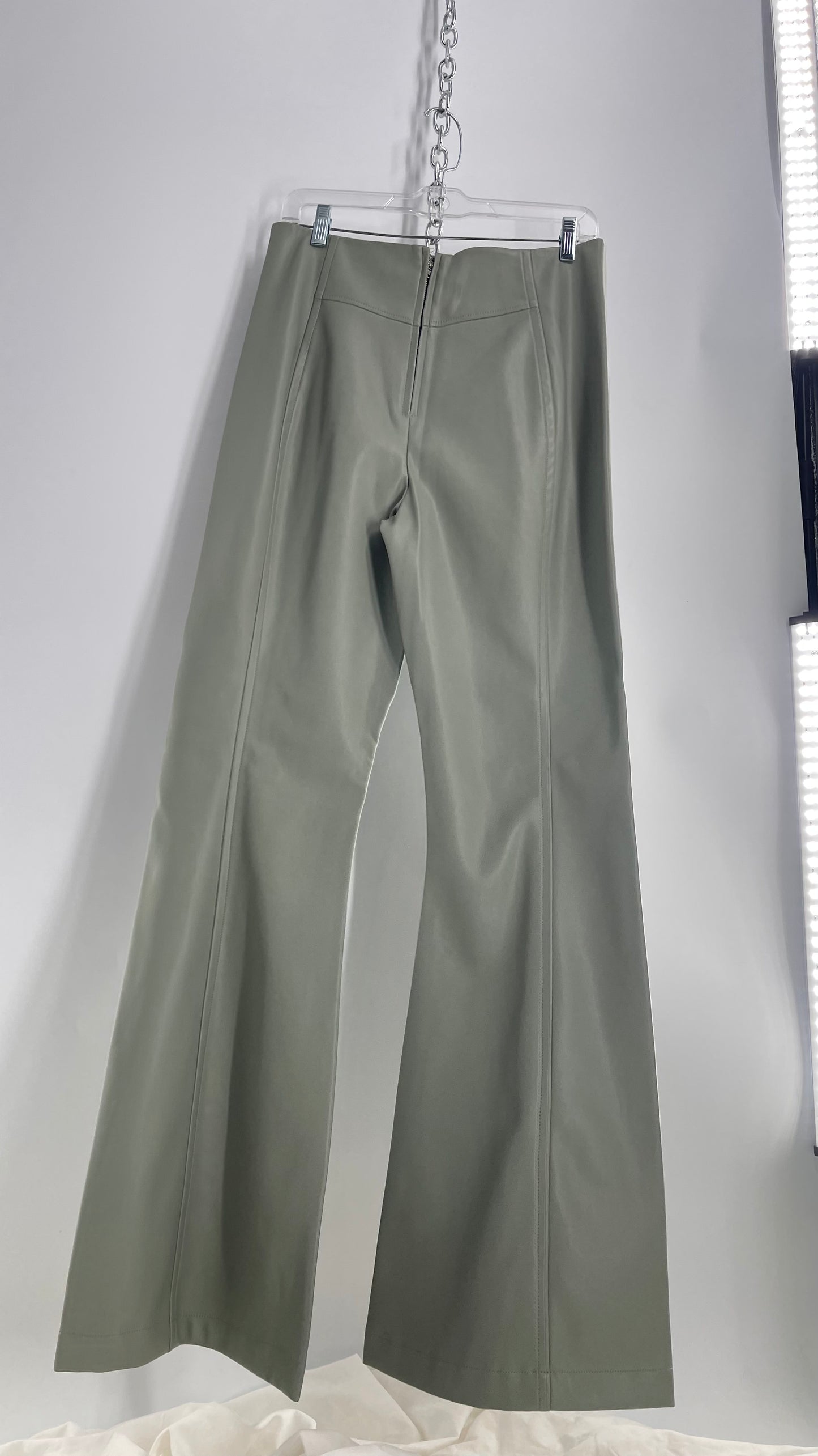 Free People Real Deal Grey/Sage Vegan Leather Vented Hem Flares (31)