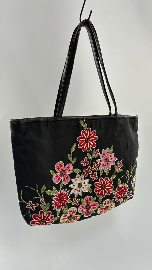 Vintage 1990s CHRISTIANA 100% Pure Silk Beaded Shoulder Bag