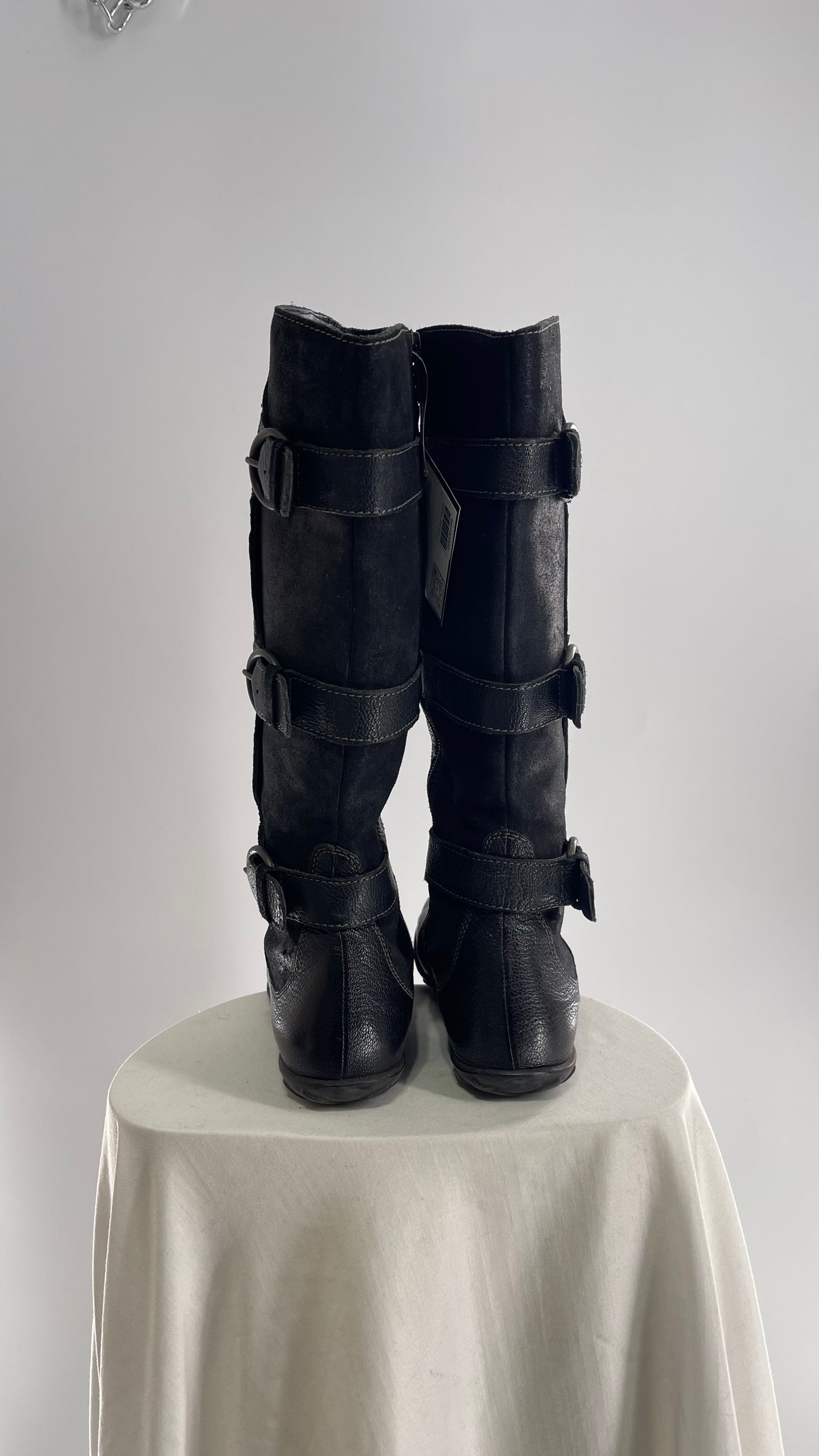 GEOX Black Leather Buckle Knee High Boots