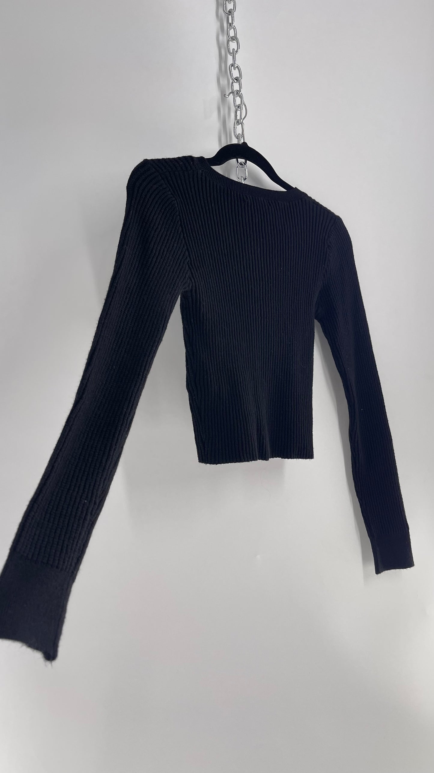 Forever 21 Black Ribbed Knit Long Sleeve (Medium)