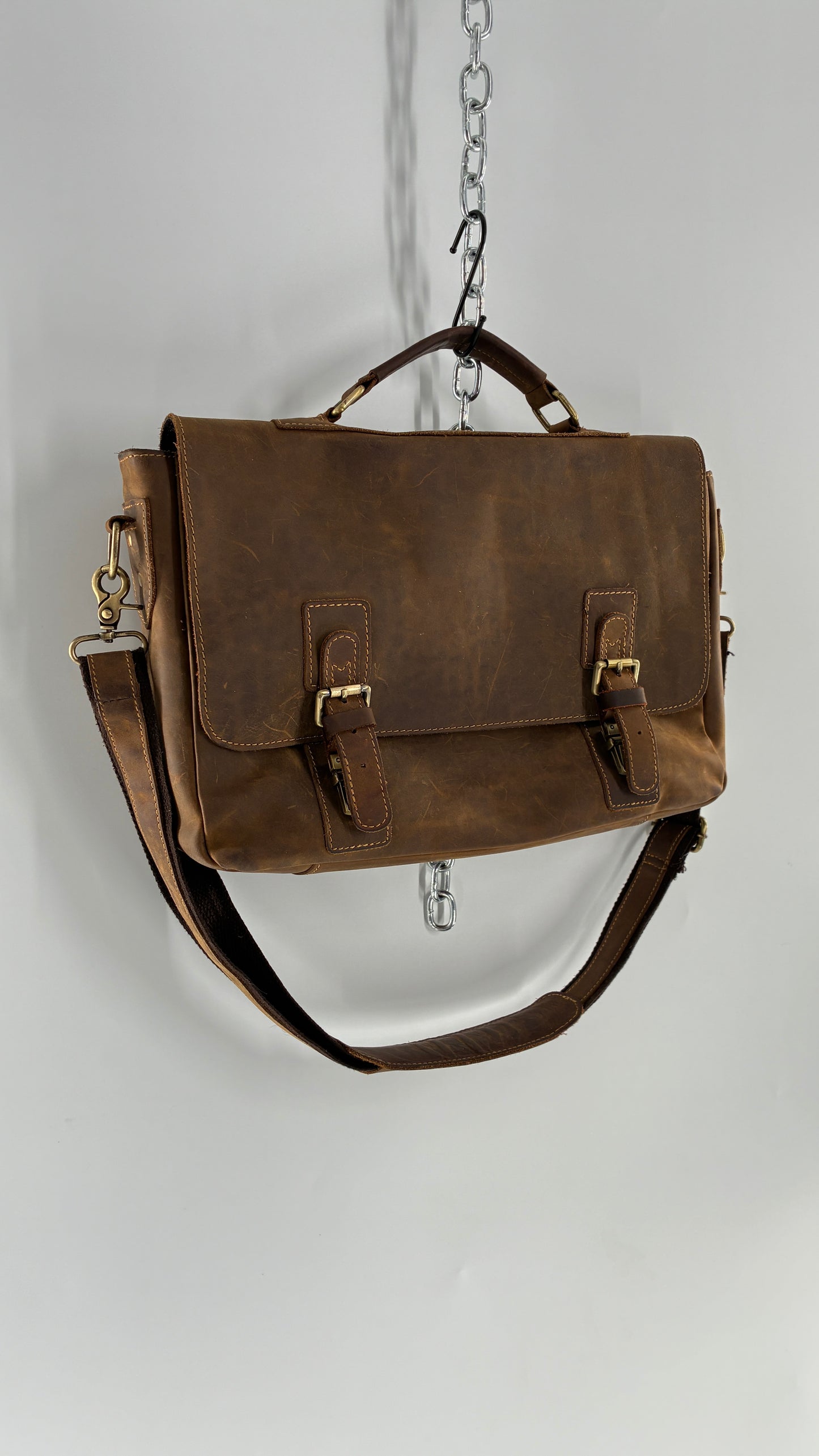KATTEE Heavy Duty, Thick Genuine Leather Briefcase School Satchel Messenger Bag