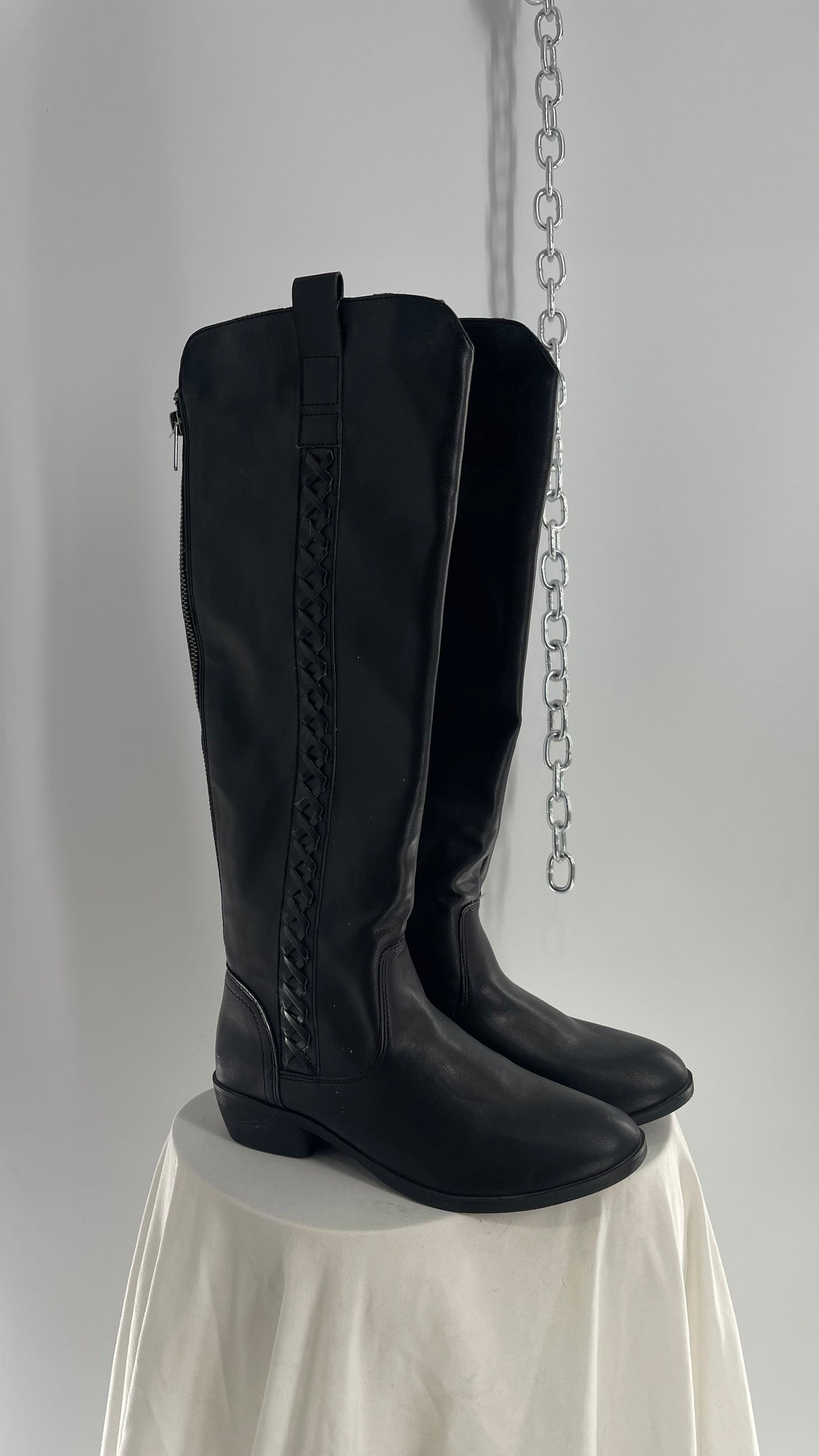 MIA Knee High Black Braided Rope Detail Riding Boot (6.5)