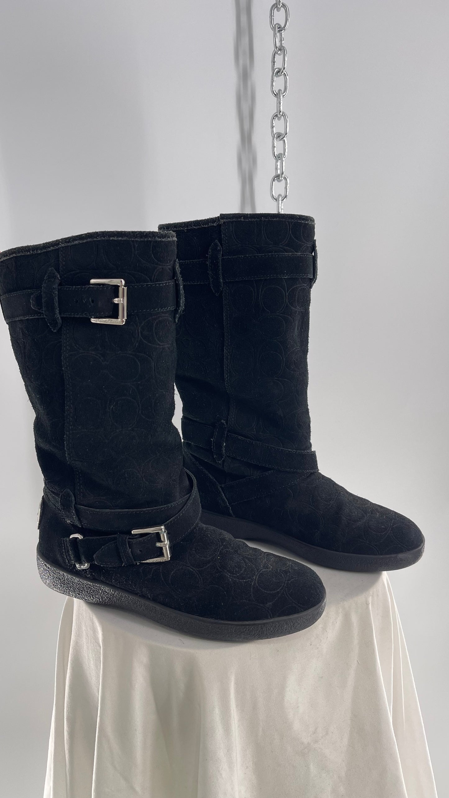 Coach Thelma Black Suede All Over Logo Monogram Boot (6)