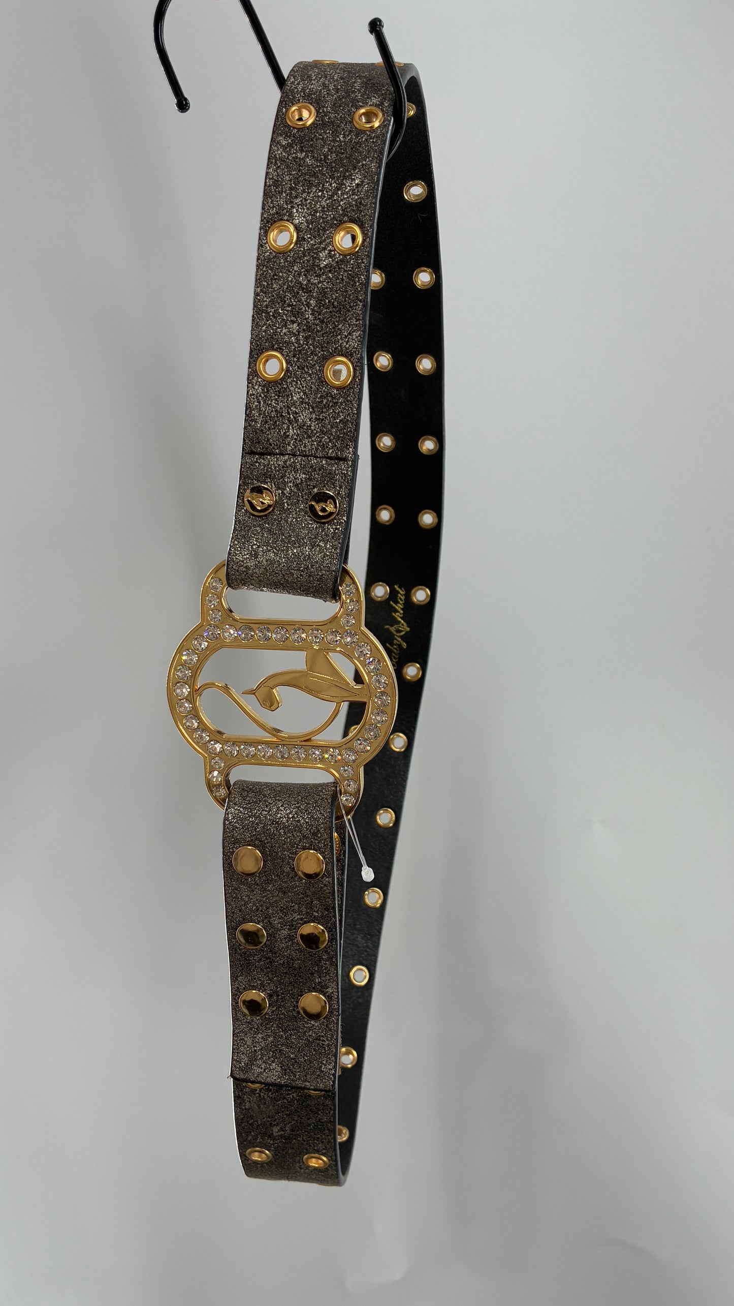 Vintage BABY PHAT Grey Belt with Iconic Gold Logo Buckle (Large)