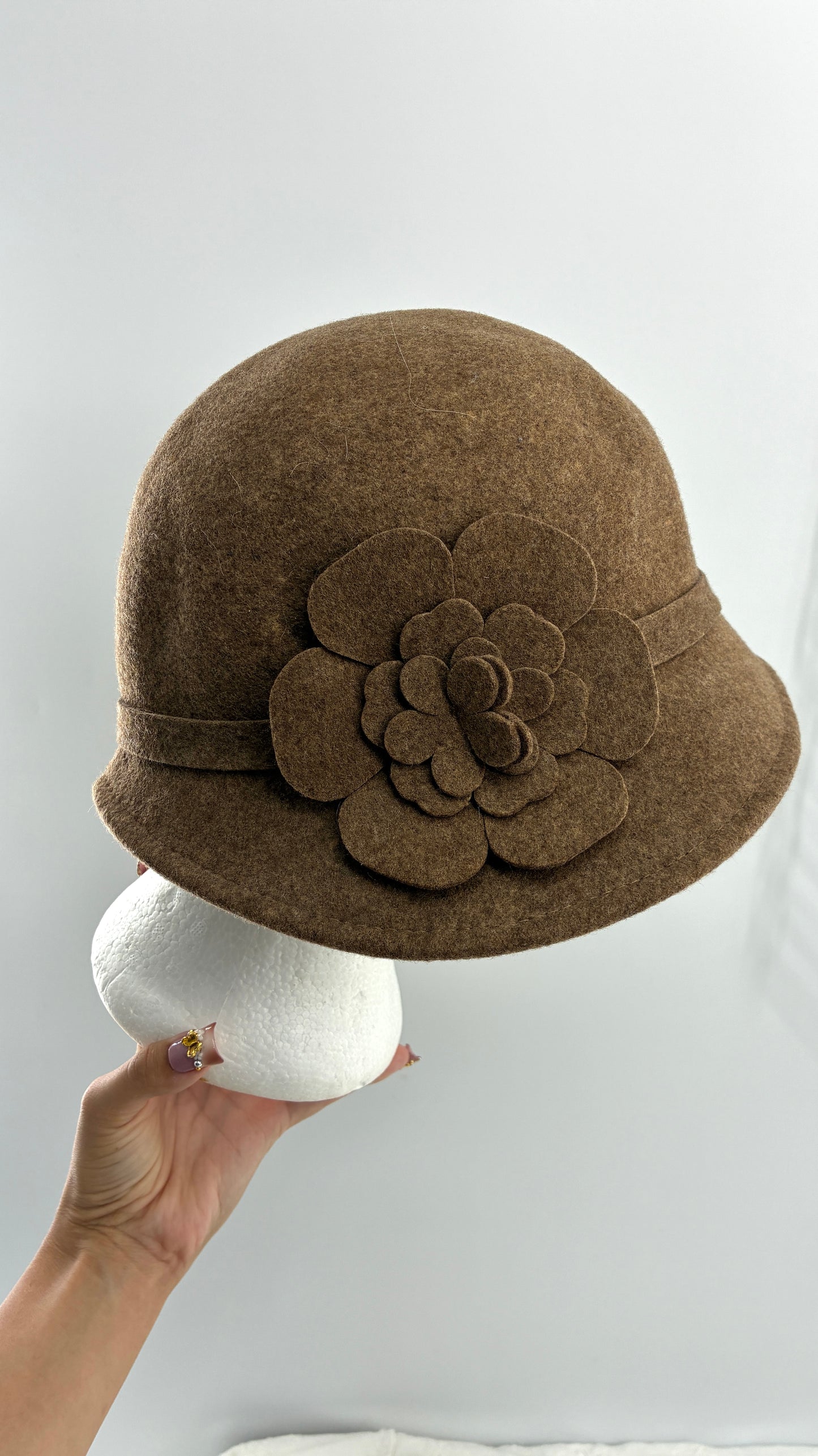 Vintage KATHY JEANNE Millinery 100% Wool Hat with Floral Rosette Appliqué