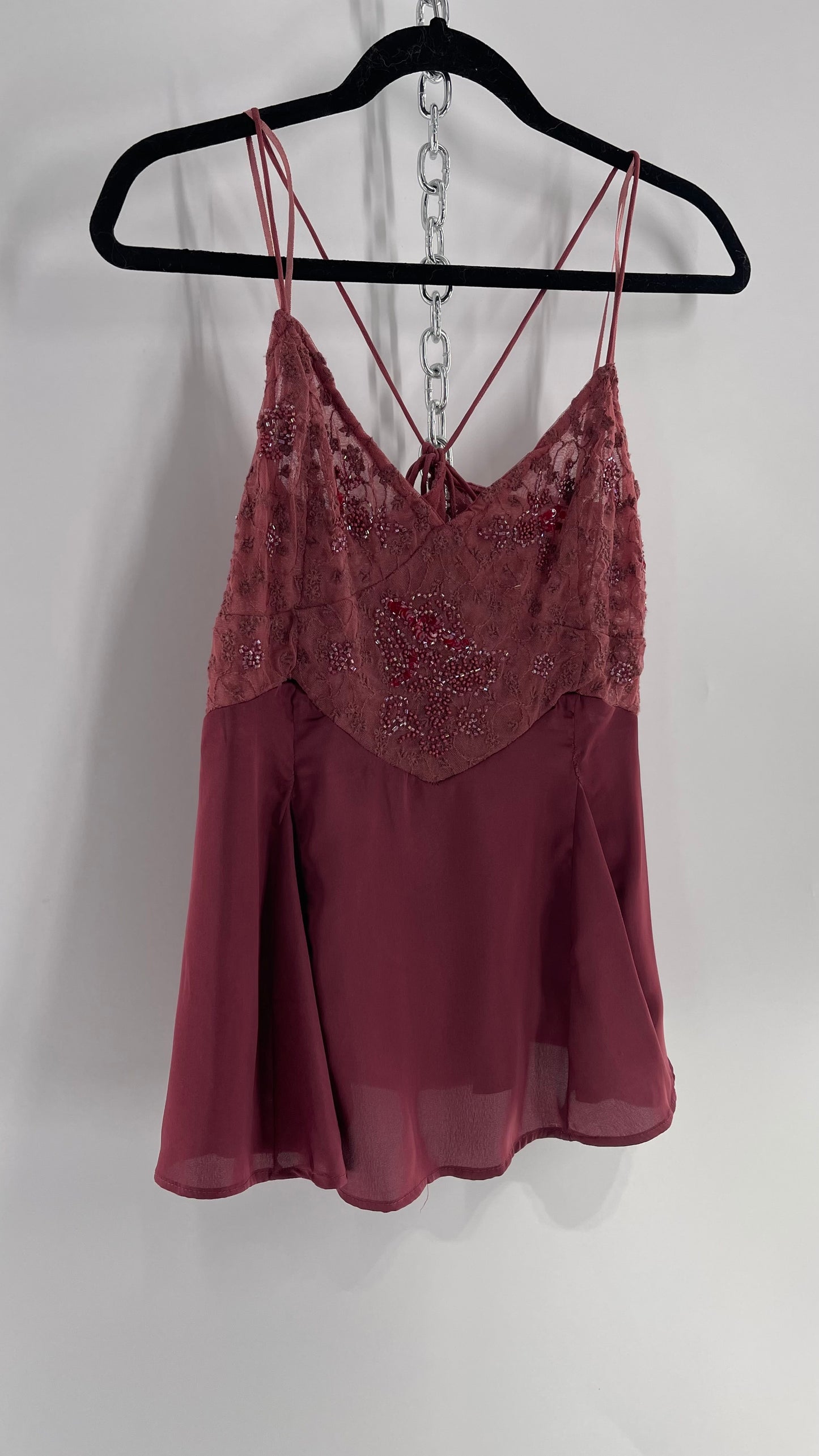 Free People Purple Beaded Bust, Lacy, Silky Fairy Tank with Extra Bead Pouch(Small)