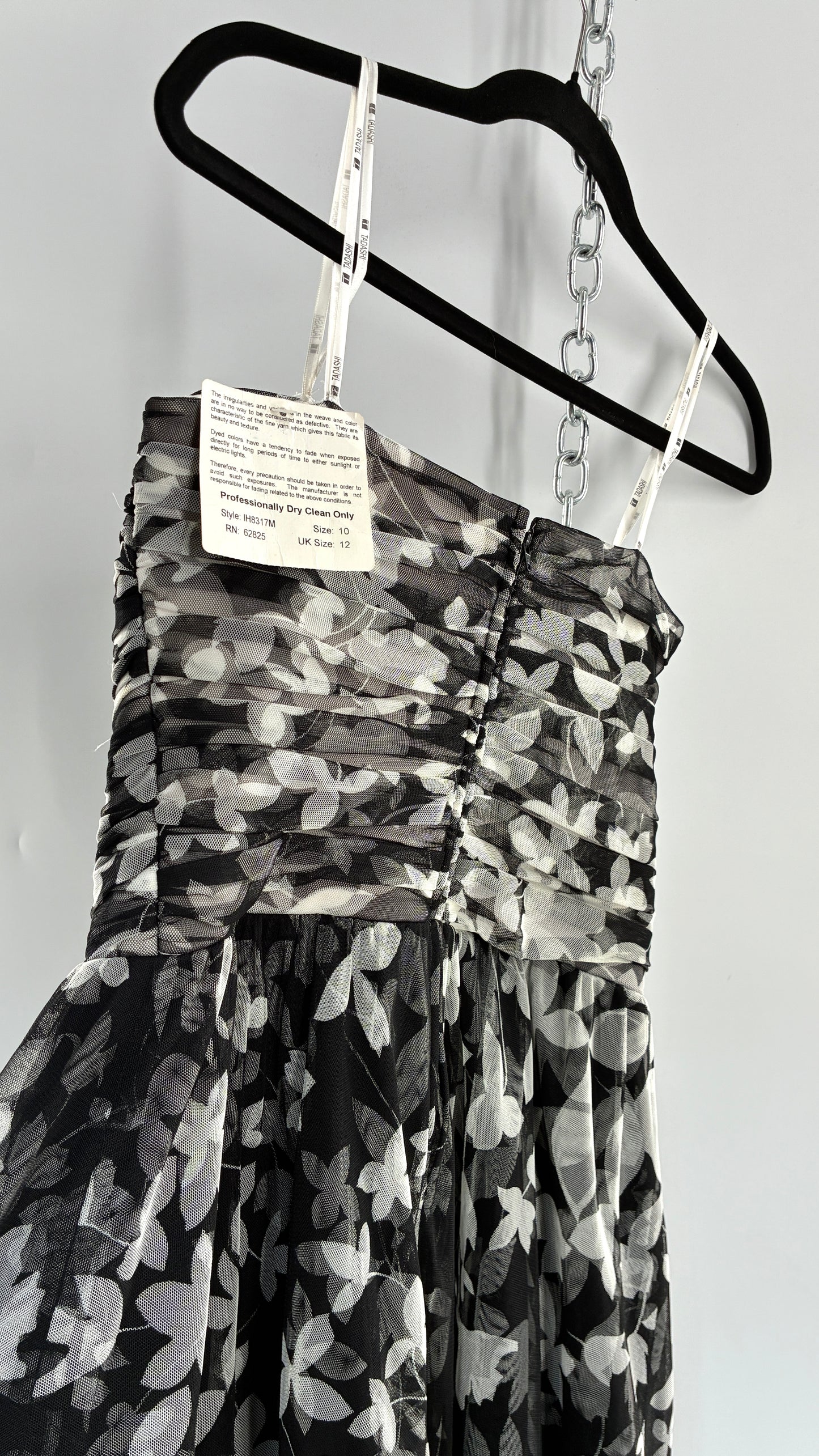 Deadstock Vintage TADASHI Ruched Bust Circle Skirt 1950s Style Black and White Dress (10)