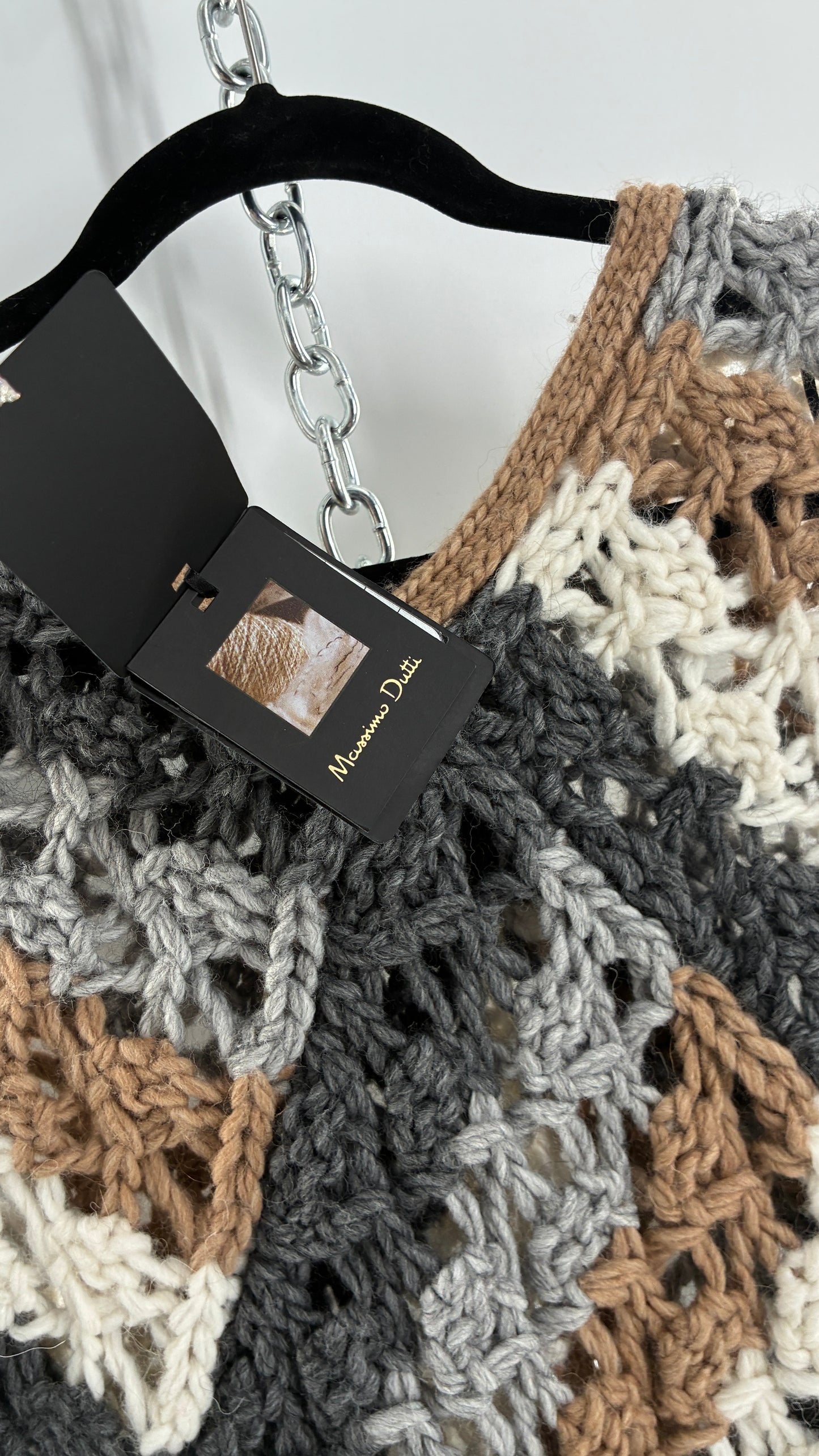MASSIMO DUTTI Neutral Fringe-lined, Knit Poncho with Tags Attached (Small)