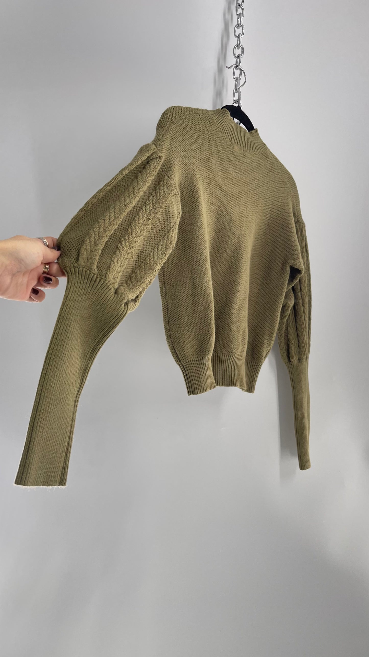 Anthropologie Current Air Los Angeles Thick Knit Green Bishop/Shakespeare Style Sleeve (Small)