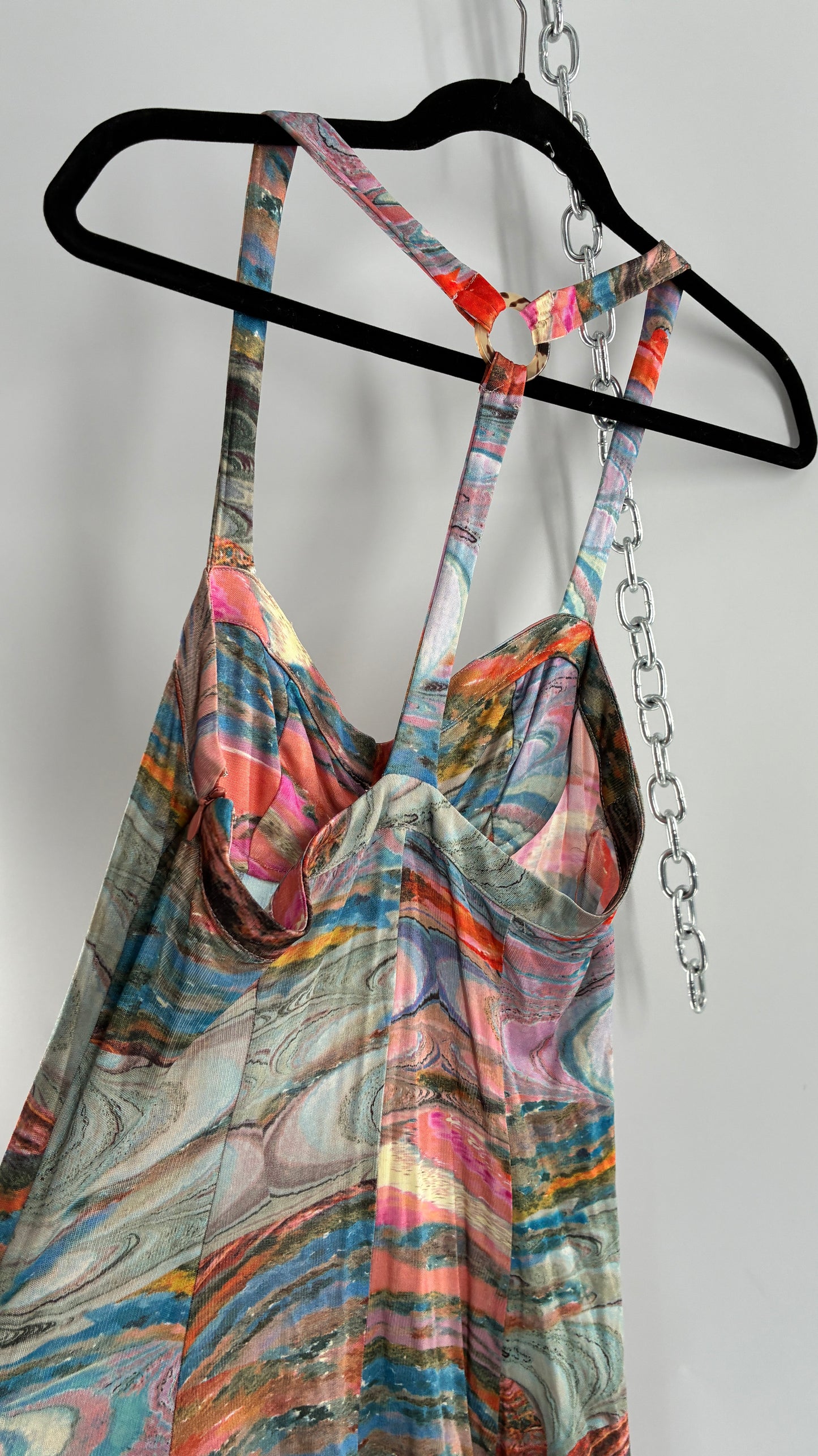 Free People Water Color Style Paneled Side Slit Gown with Underwire Bust (XS)