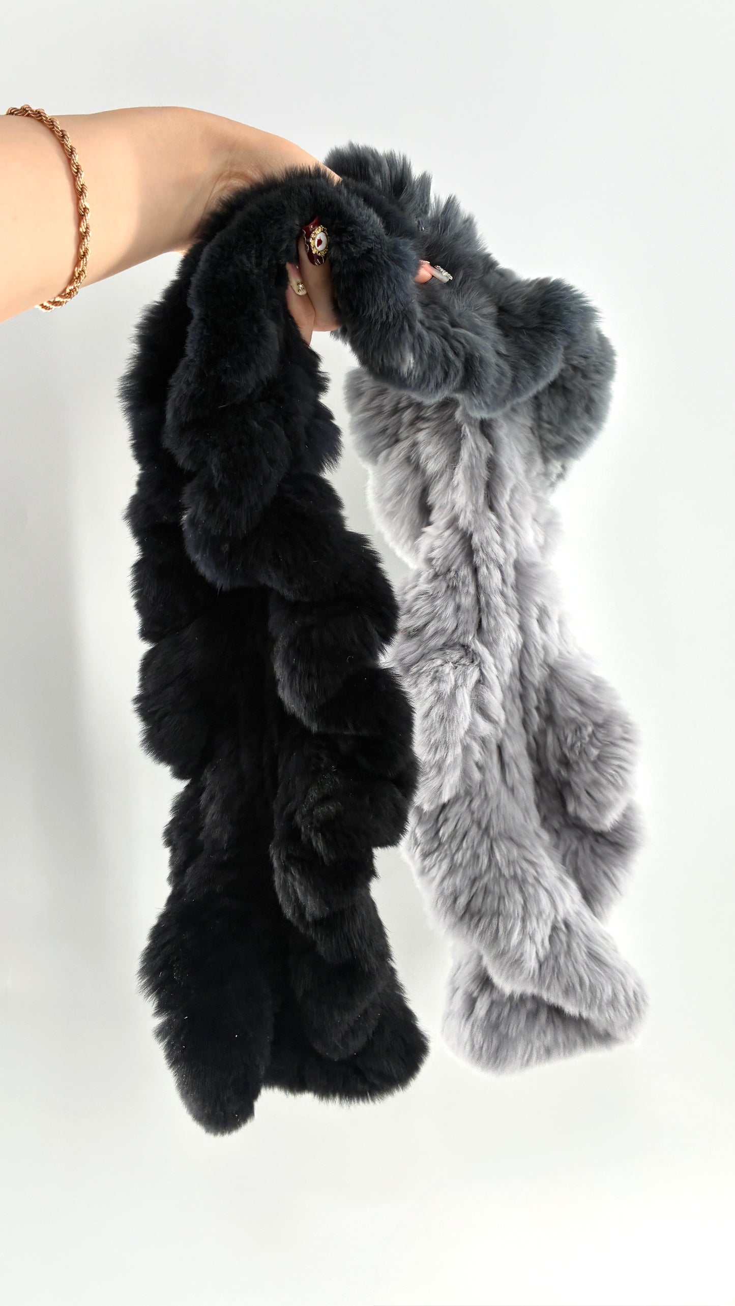 Vintage LINDA RICHARDS LUXURY Genuine Rabbit Fur Gradient Gray to Black Scarf