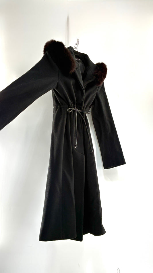 Vintage STEVE by SEARLE Cashmere Blend Coat with Underbust Tie and Fur Hood
