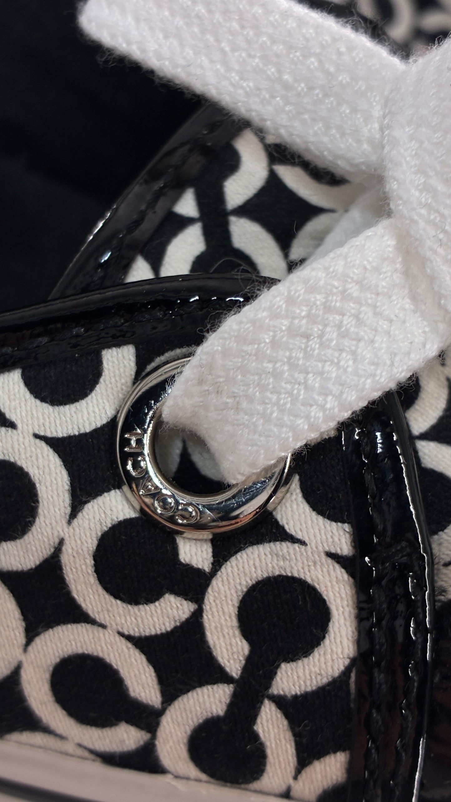 Vintage COACH Emilanna Black and White Monogram Wedge Sneaker Heel (7B)
