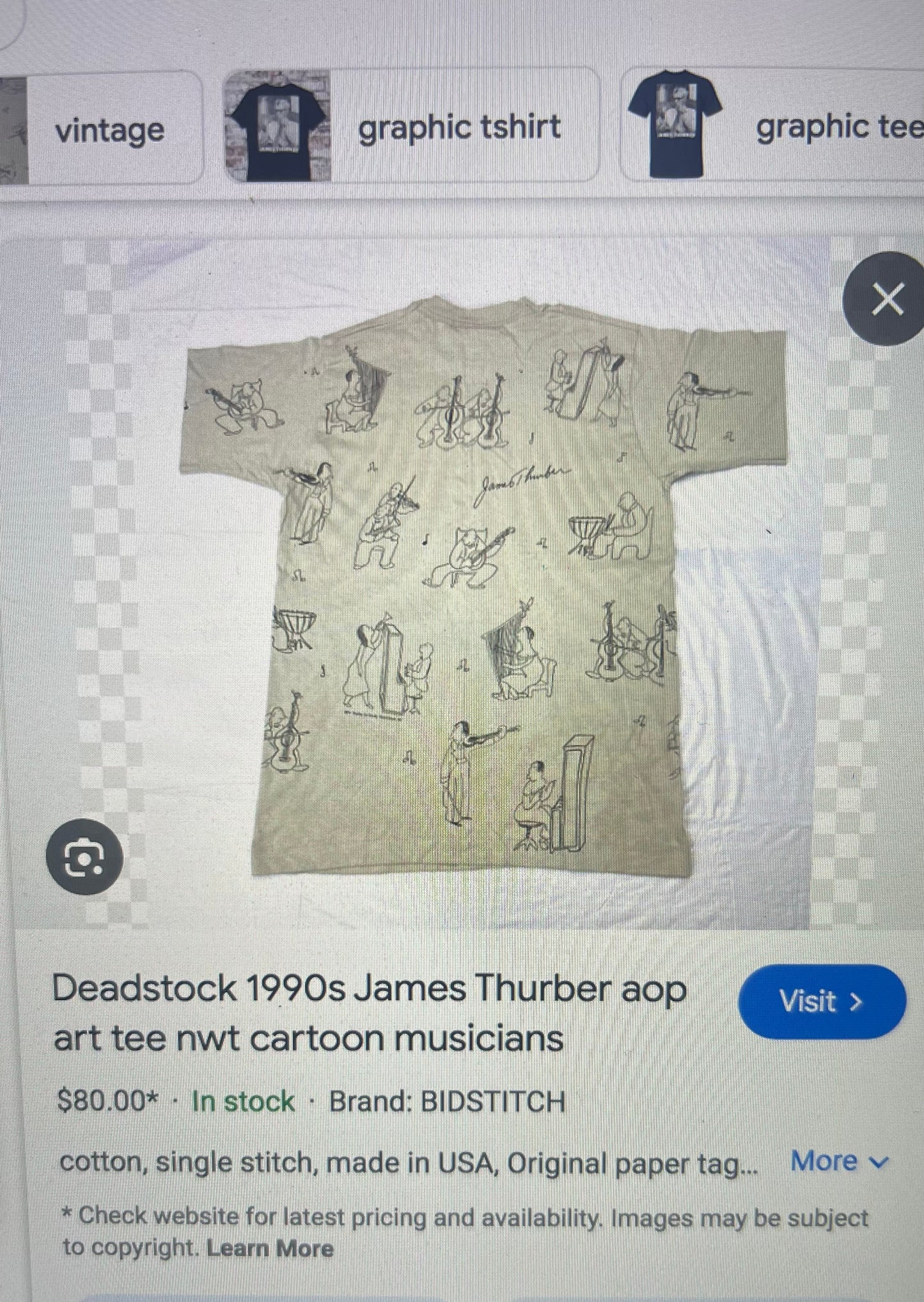 Vintage James Thurber Welcome to the Opera Beige Doodle Comic Sketch T Shirt (M)