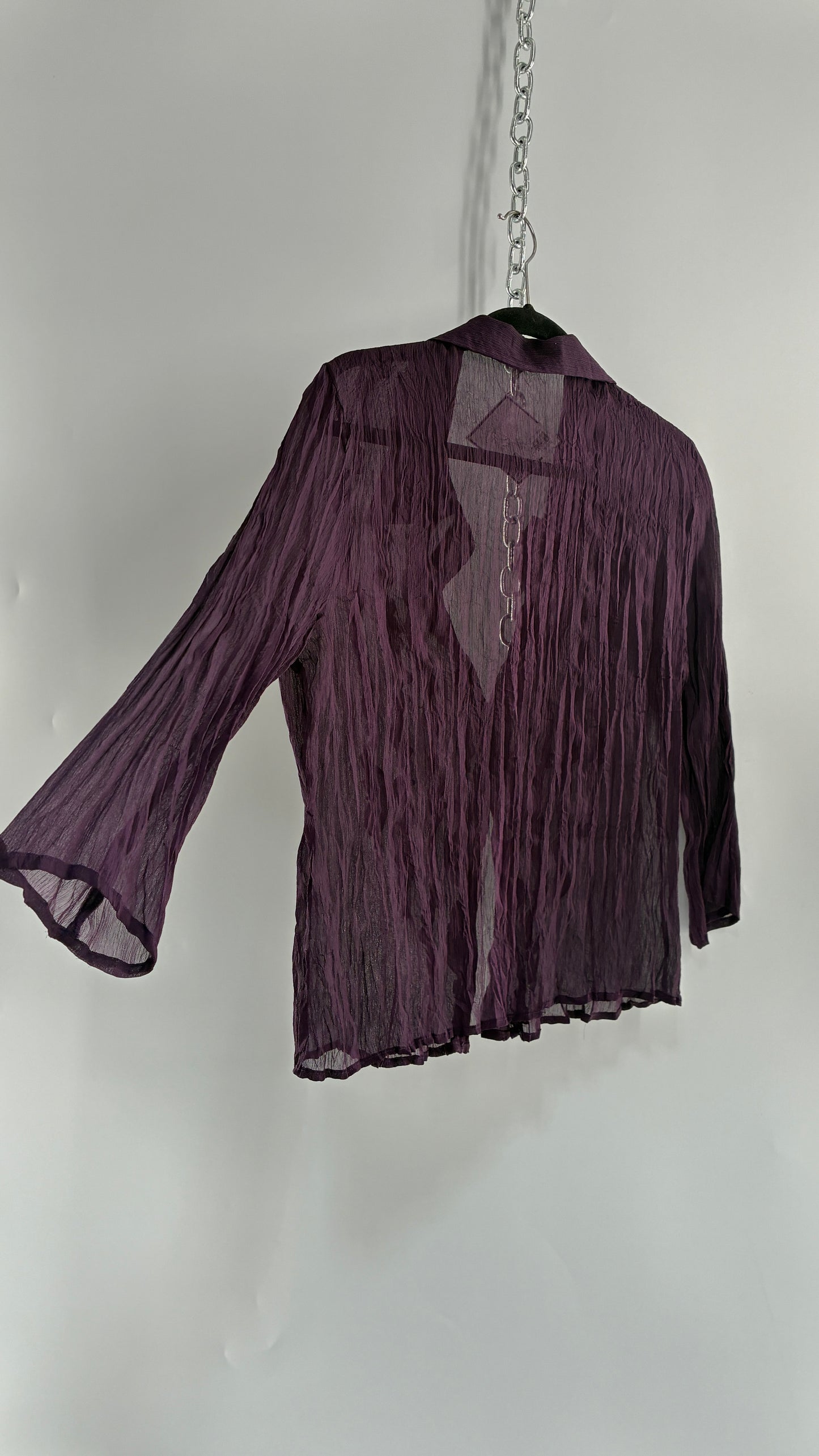 Vintage 1990s JAIPUR Purple Crimped Button Blouse with Ruffled Details (Small)