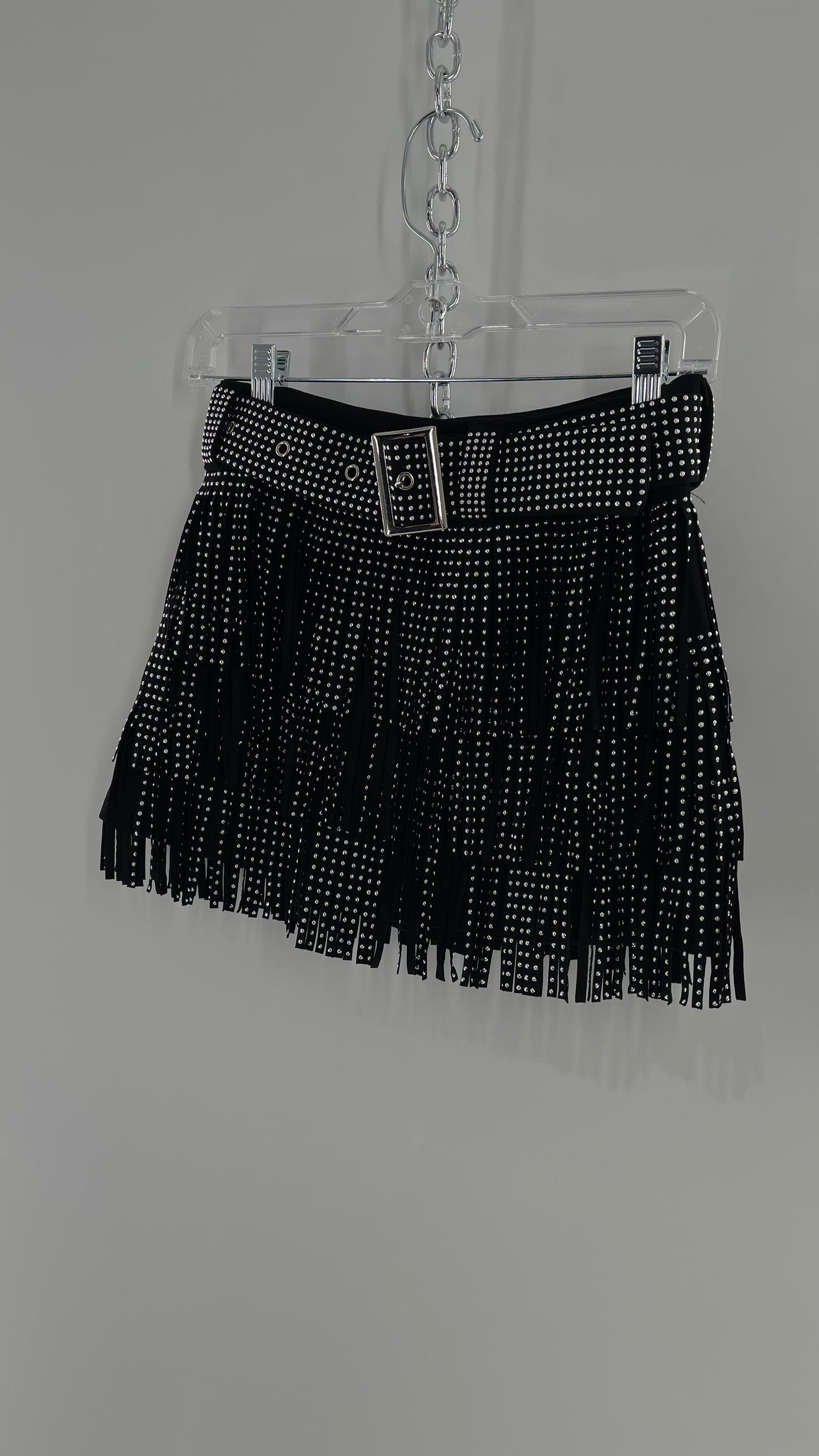 Altar’d State Black Belted Studded Fringe Mini Skirt with Tags Attached (Small)