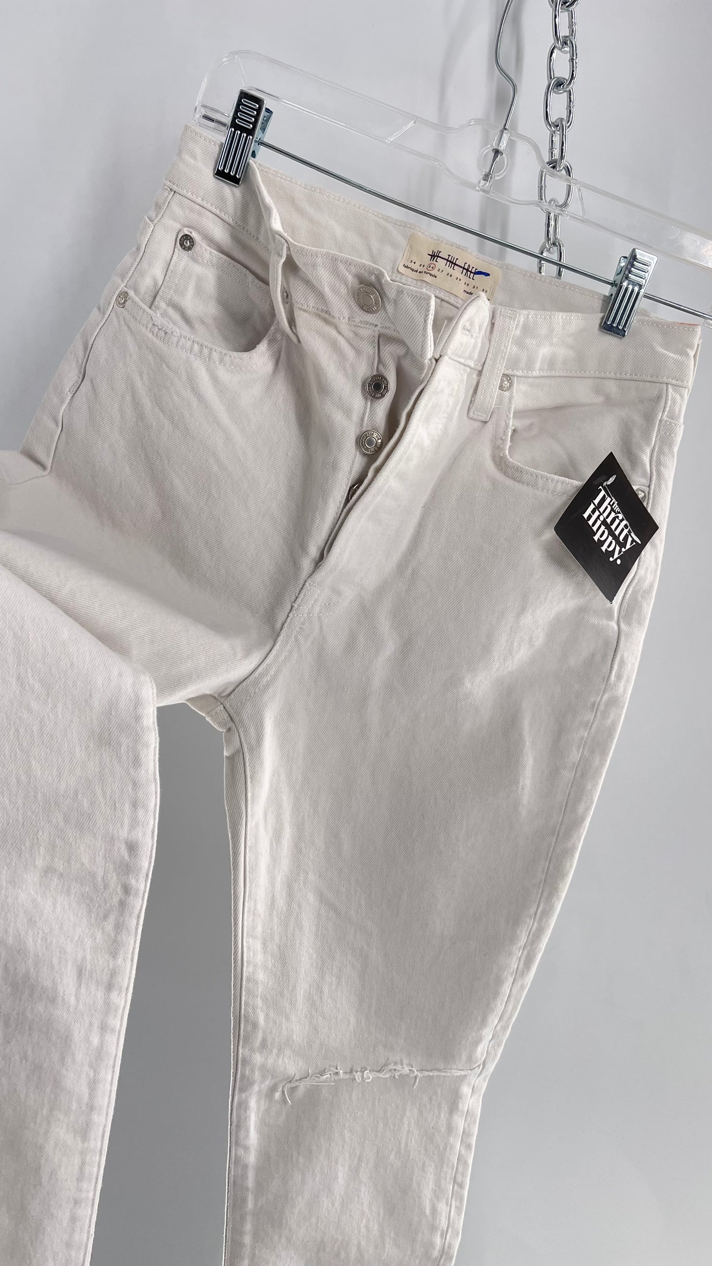 Free People White High Waisted Skinny Cropped Denim (26)