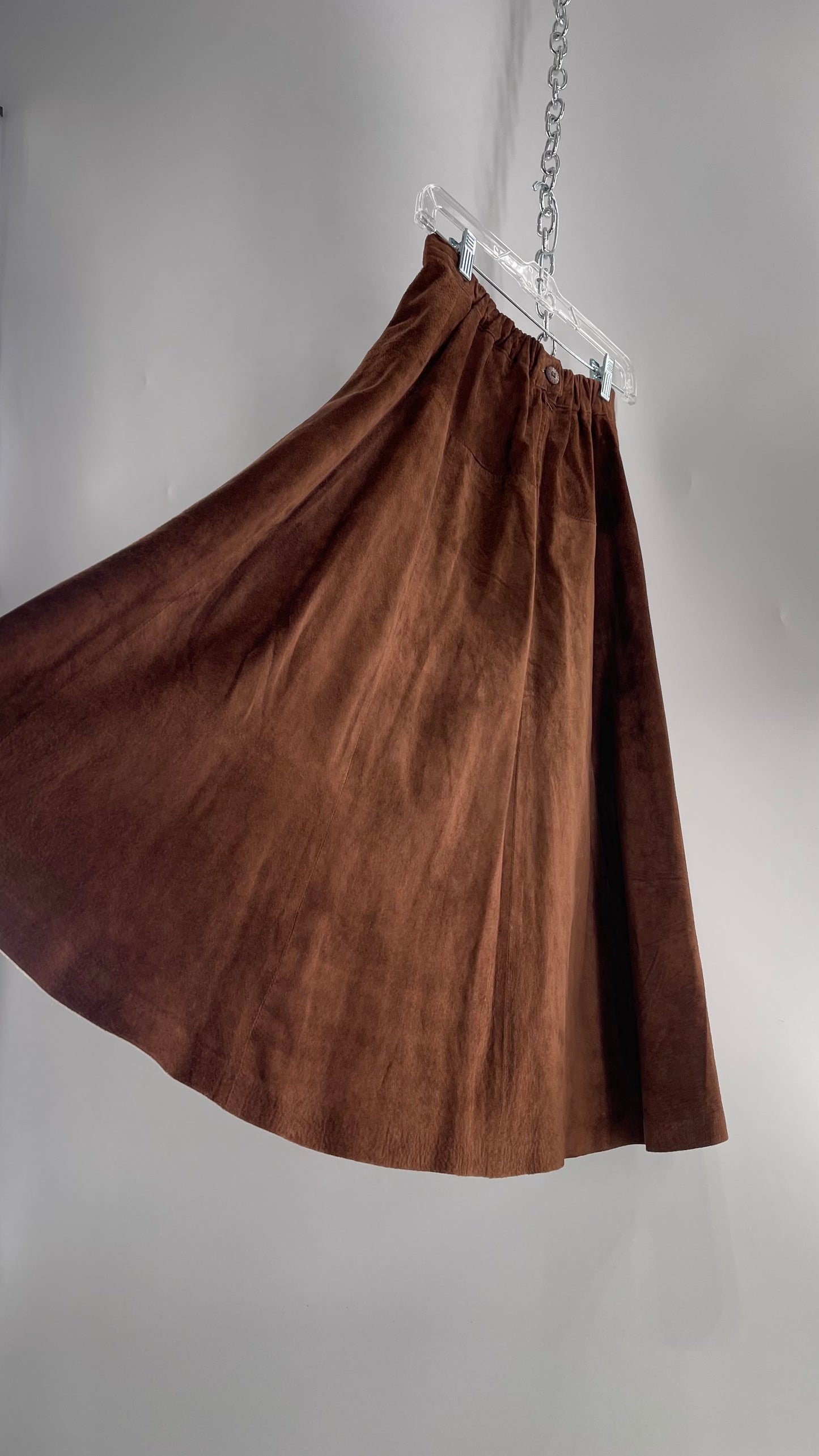 Vintage Imported Leather FIRENZE Santa Barbara Saks Fifth Avenue Brown Suede Leather Skirt (Medium)