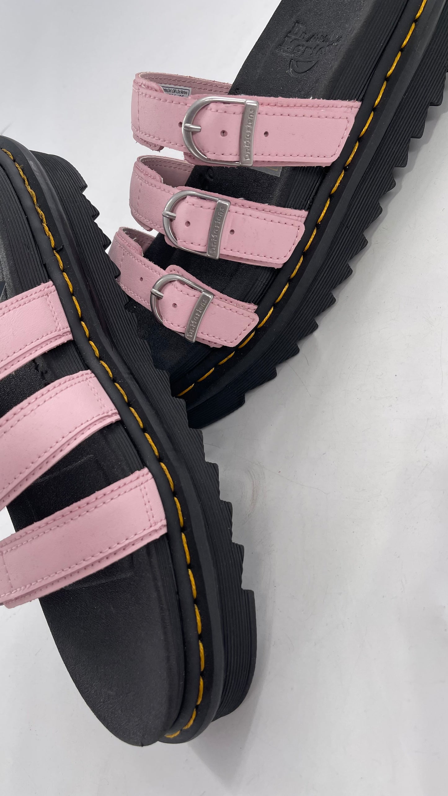 Dr. Martens Baby Pink Strappy Platform Sandal with Heavy Metal Buckle (10)