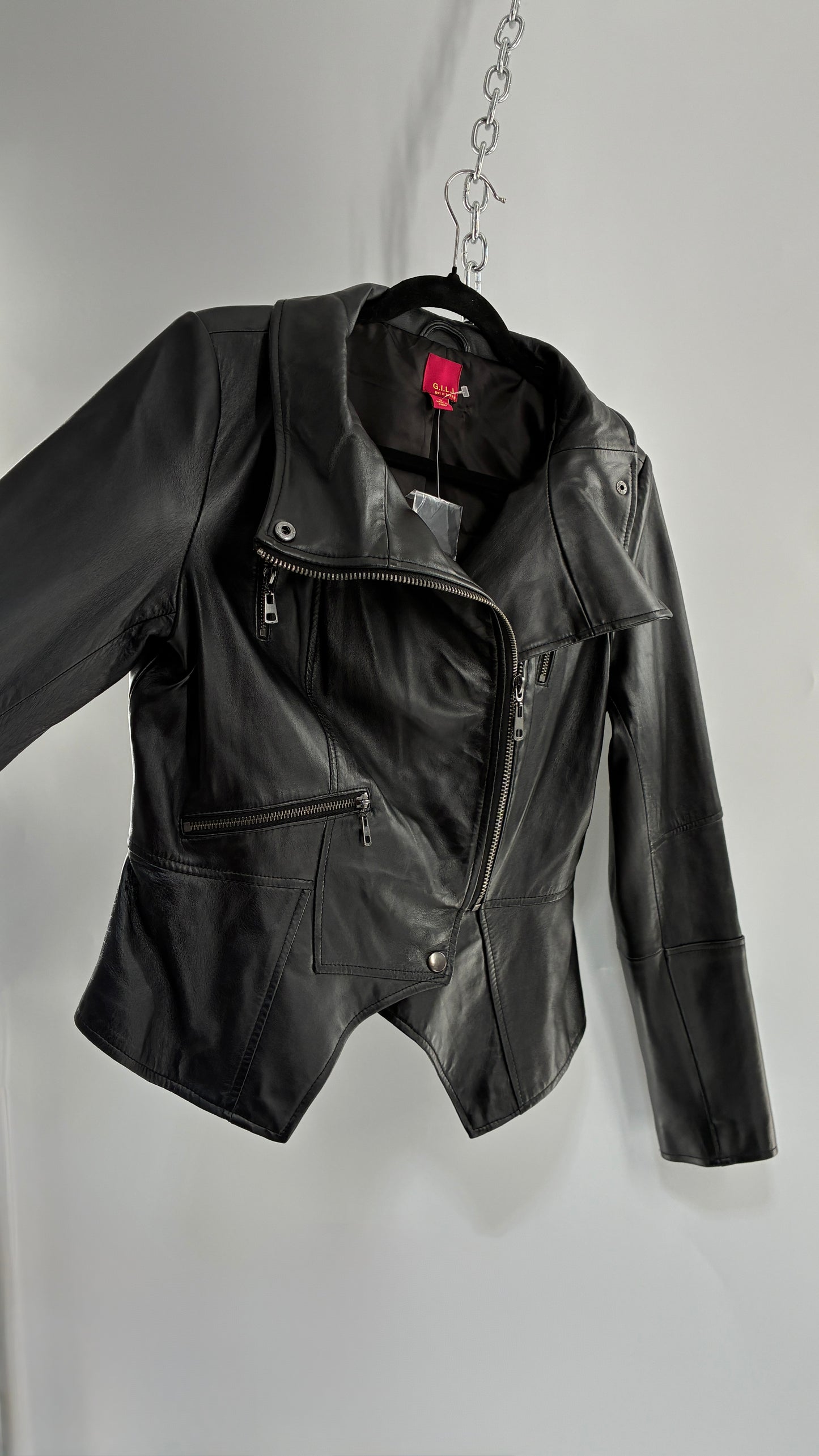 Deadstock Vintage GET IT LOVE IT Black Genuine Leather Motorcycle Style Jacket (10)