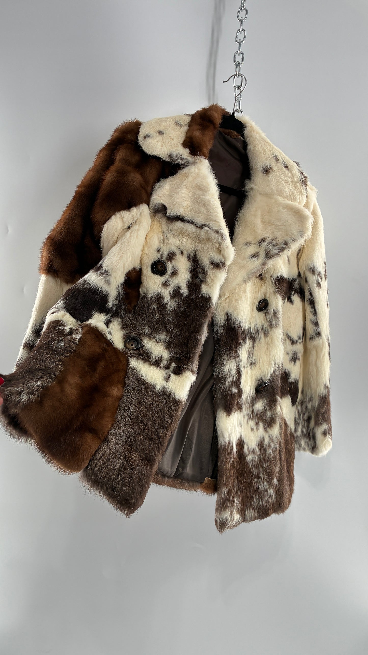 Vintage No Tags Handmade Patchwork Genuine Fur Coat (Medium)