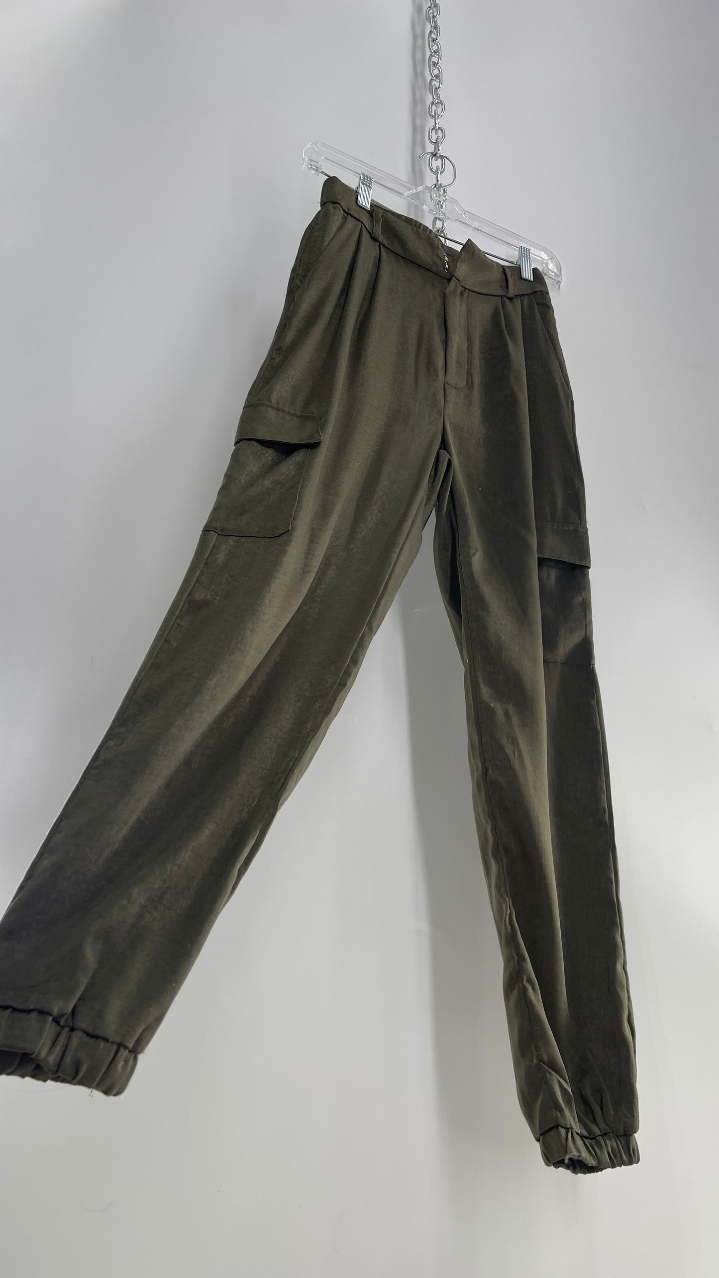 Urban Outfitters Olive Green Silky Cargo Pant  (XS)