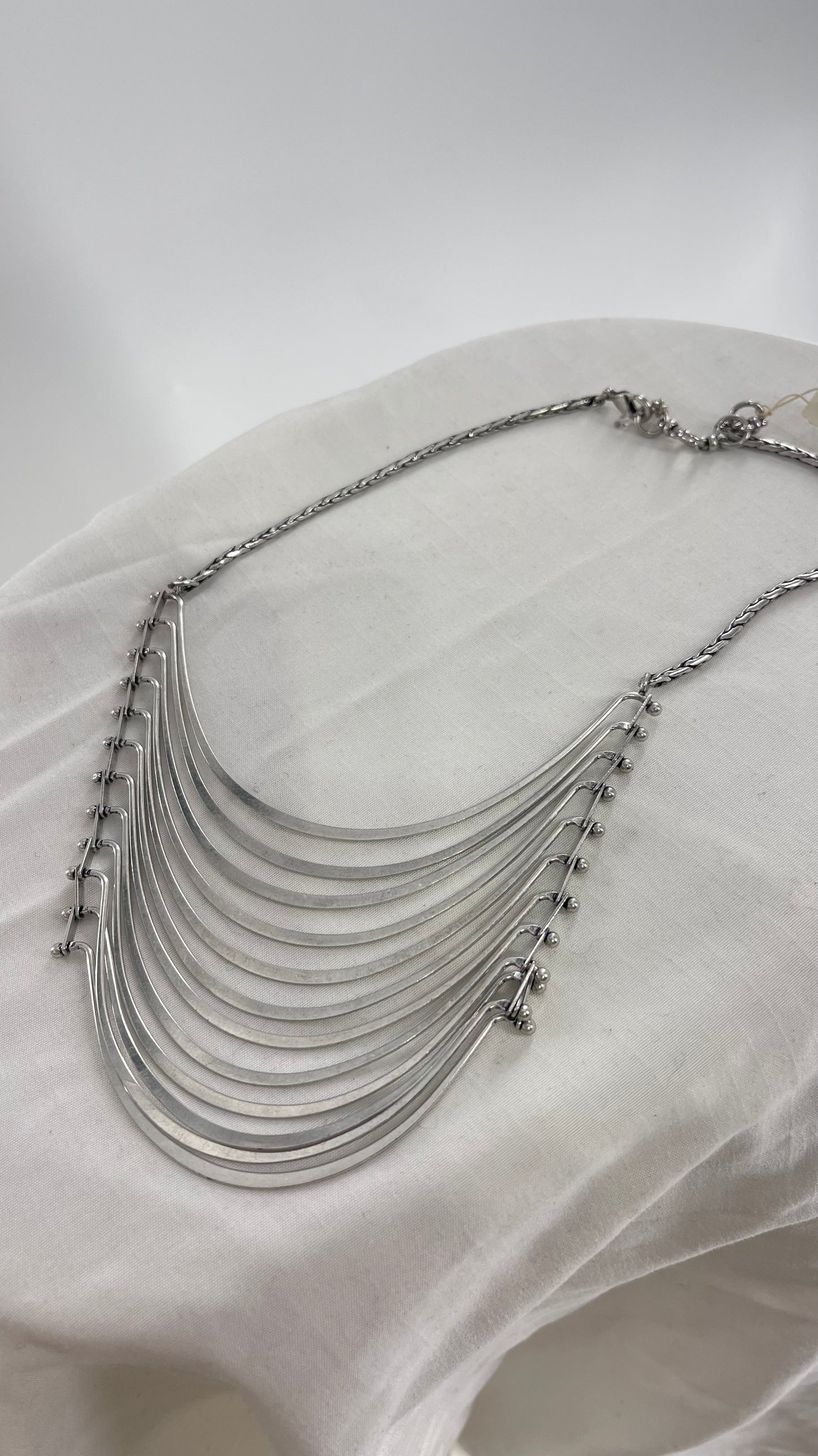 Lucky Brand Silver Metal Abstract Bracketed Layered Necklace with Tags Attached