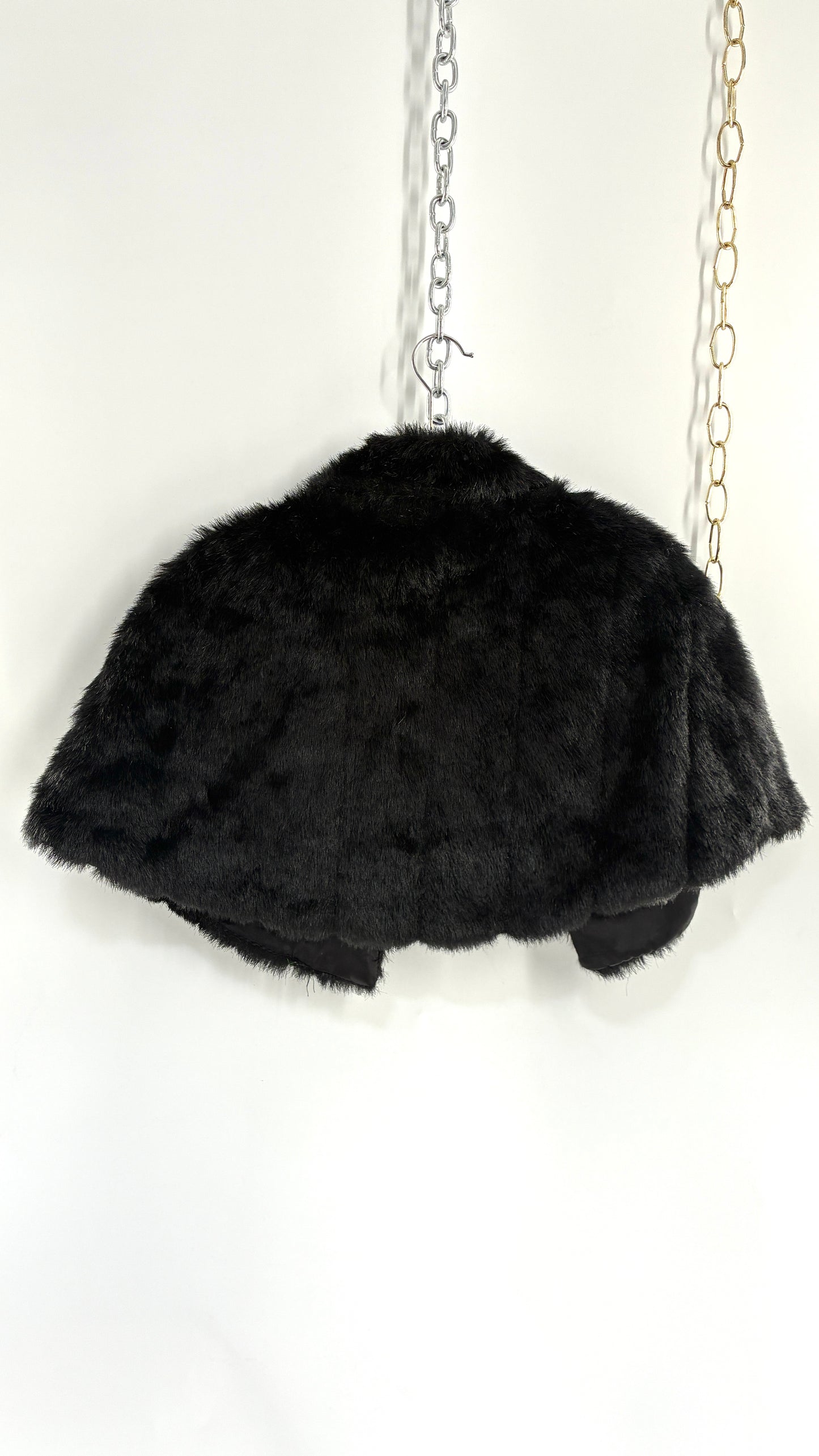 Vintage Black Faux Fur Bolero with Pom Poms (Small)
