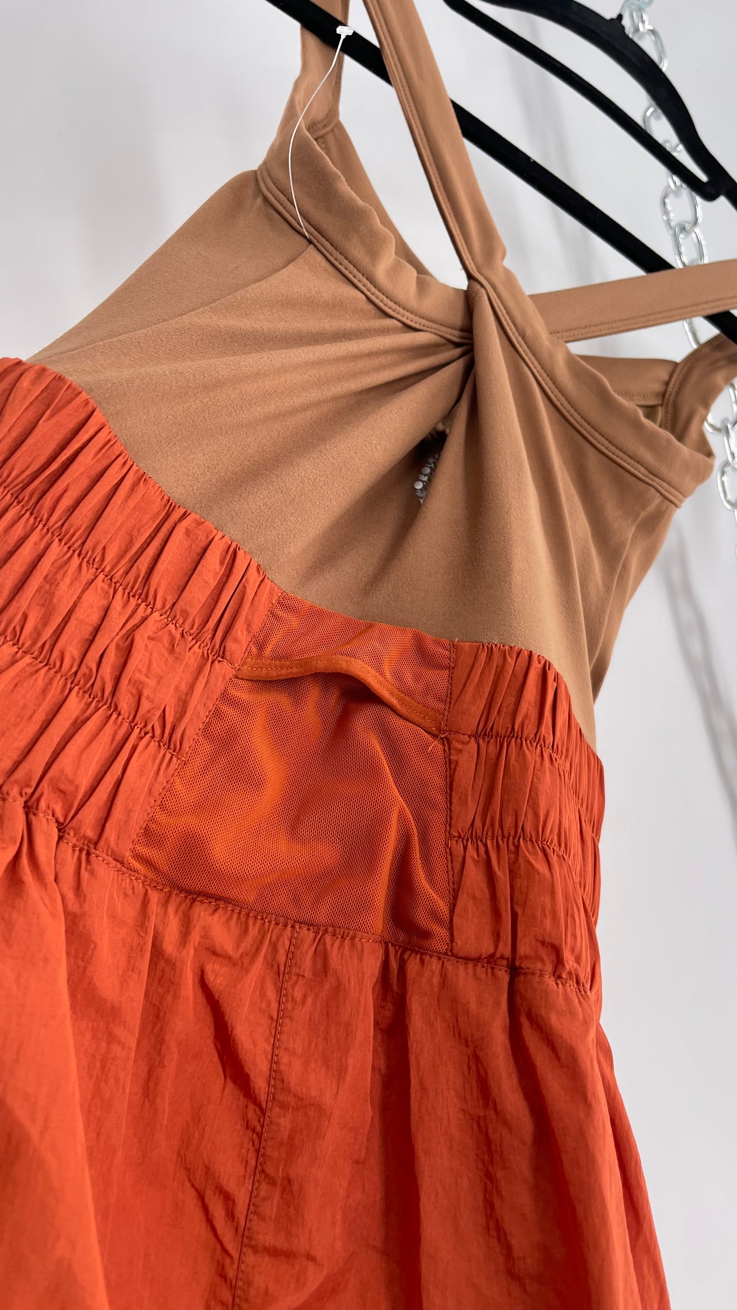 Free People Movement Tan Jumpsuit with Burnt Orange Parachute Shorts (XS)