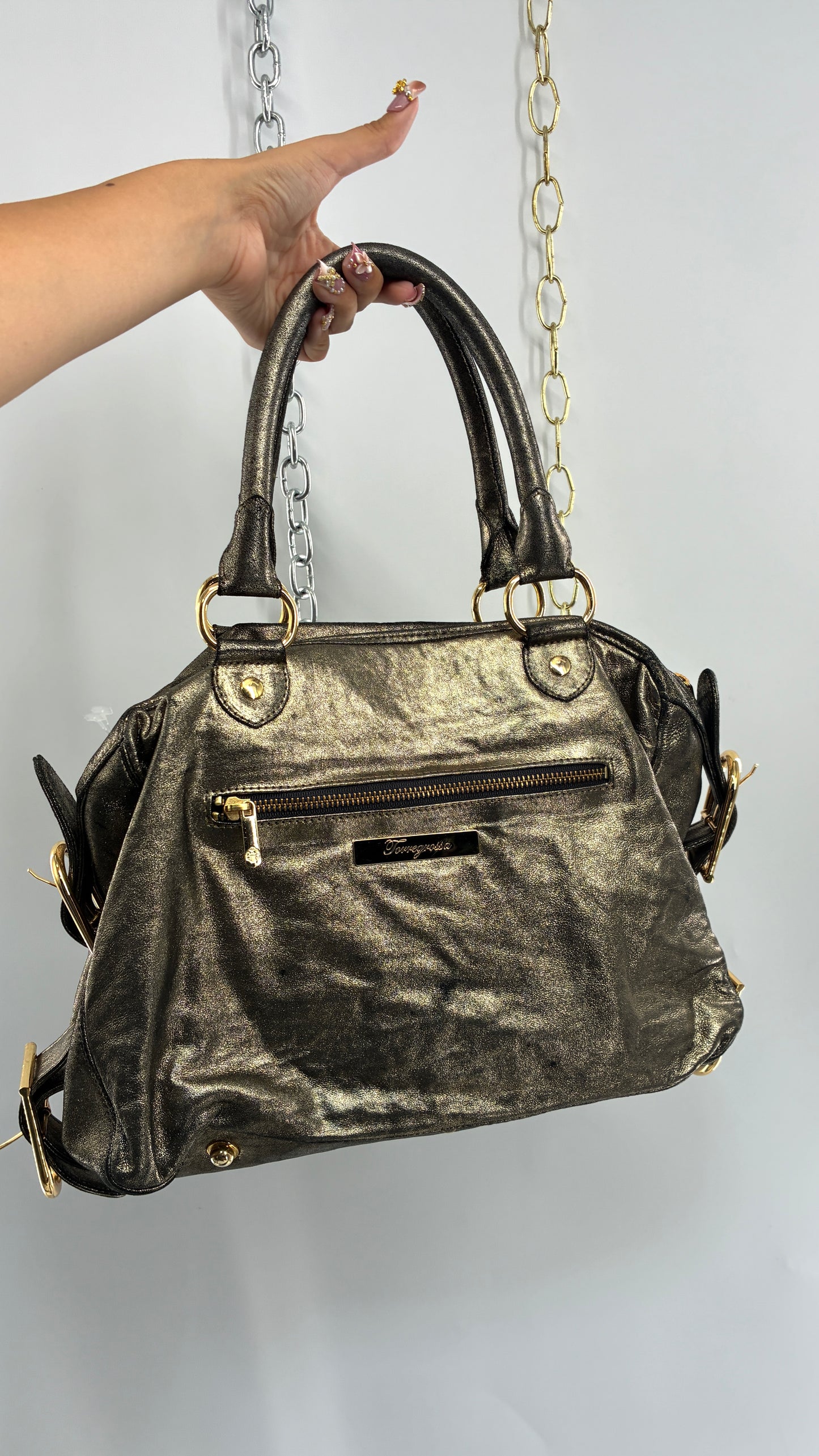 Vintage TORREGROSSA Metallic Gold Bag with Pocketed Front and Gold Hardware