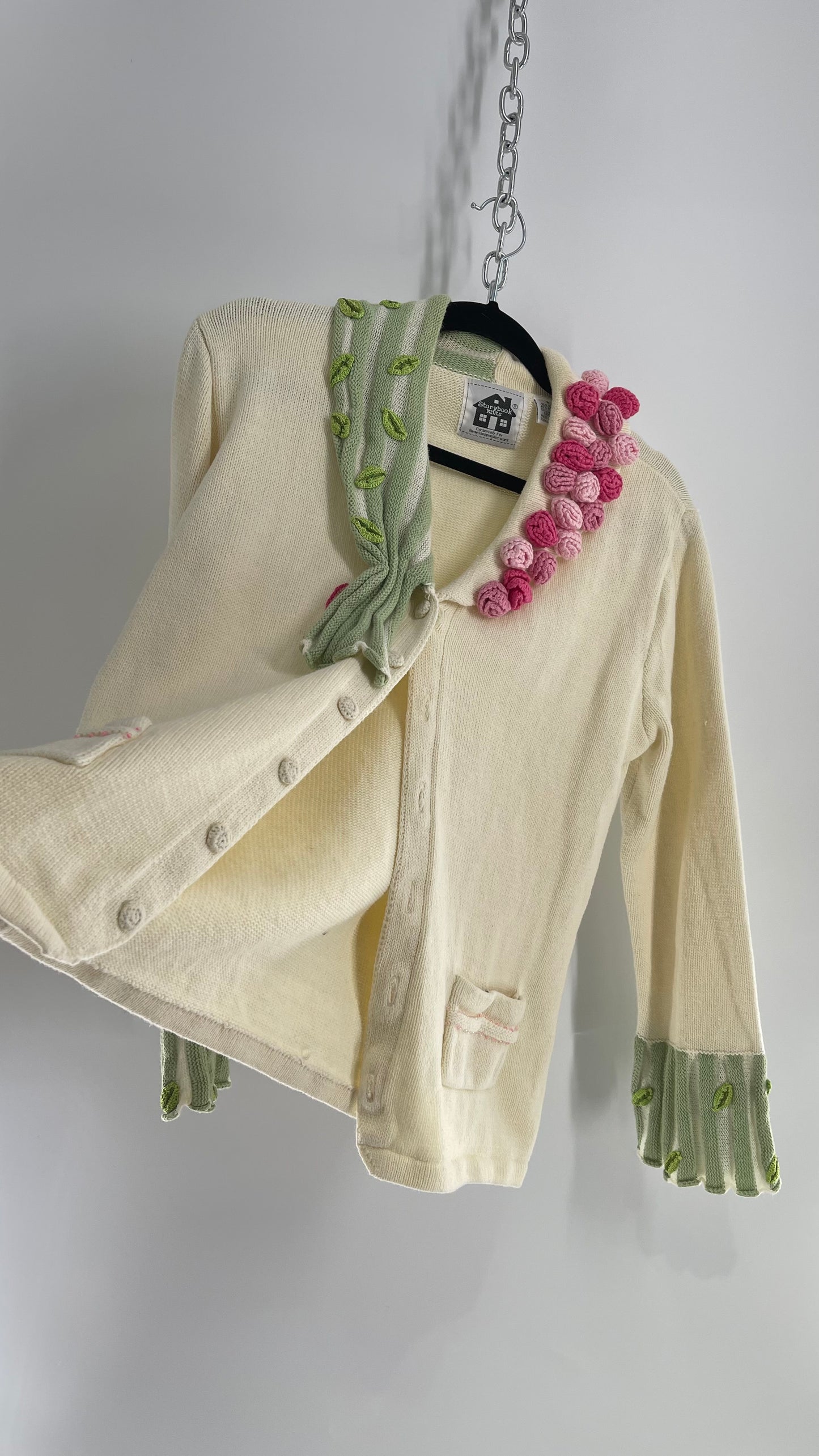 Vintage Storybook Knits Flower Bouquet and Butterfly Knit Cardigan (Small)