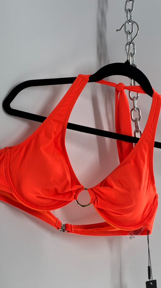 FASHION NOVA Neon Orange Underwire Swim Halter with Tags Attached (Medium)