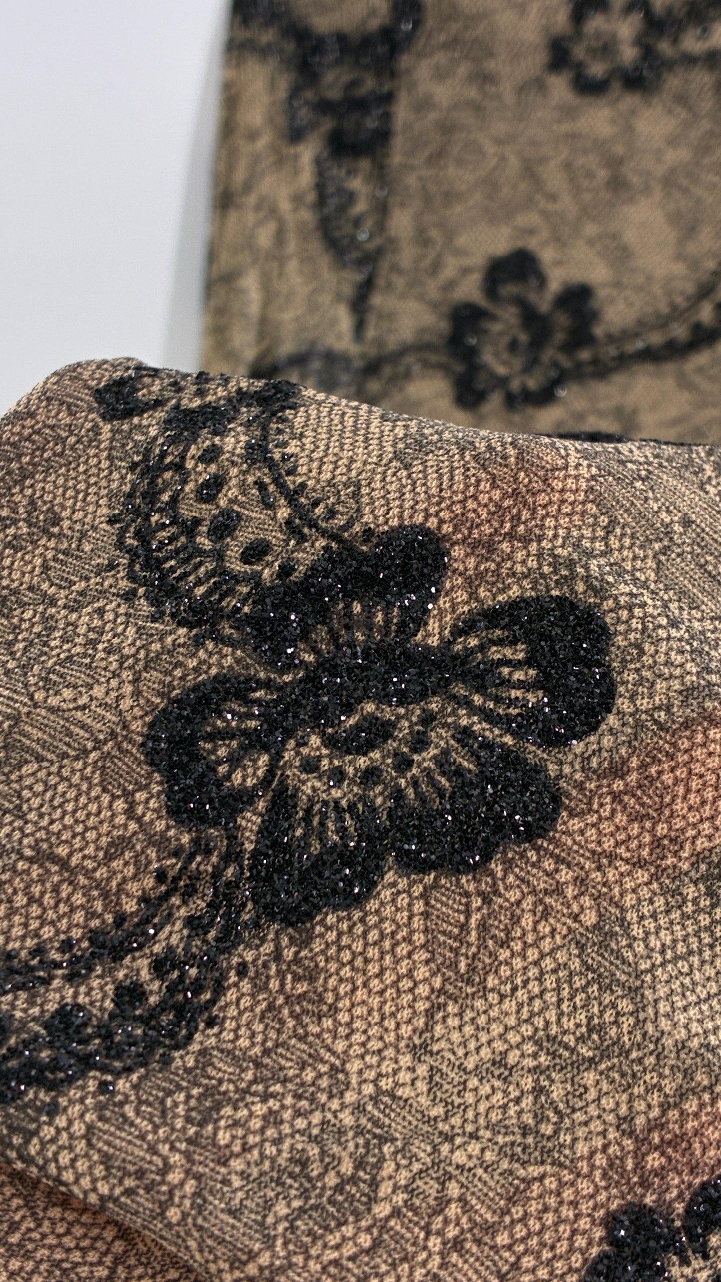 Vintage NEWPORT NEWS Sheer Lace Top with Glitter Floral Design (S/M)