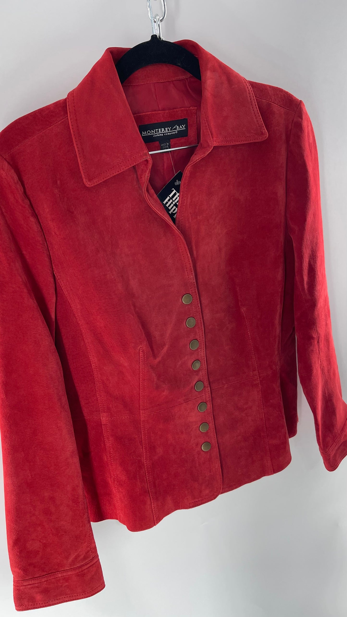 Vintage Monterey Bay Red Suede Jacket with Brass Buttons (8)