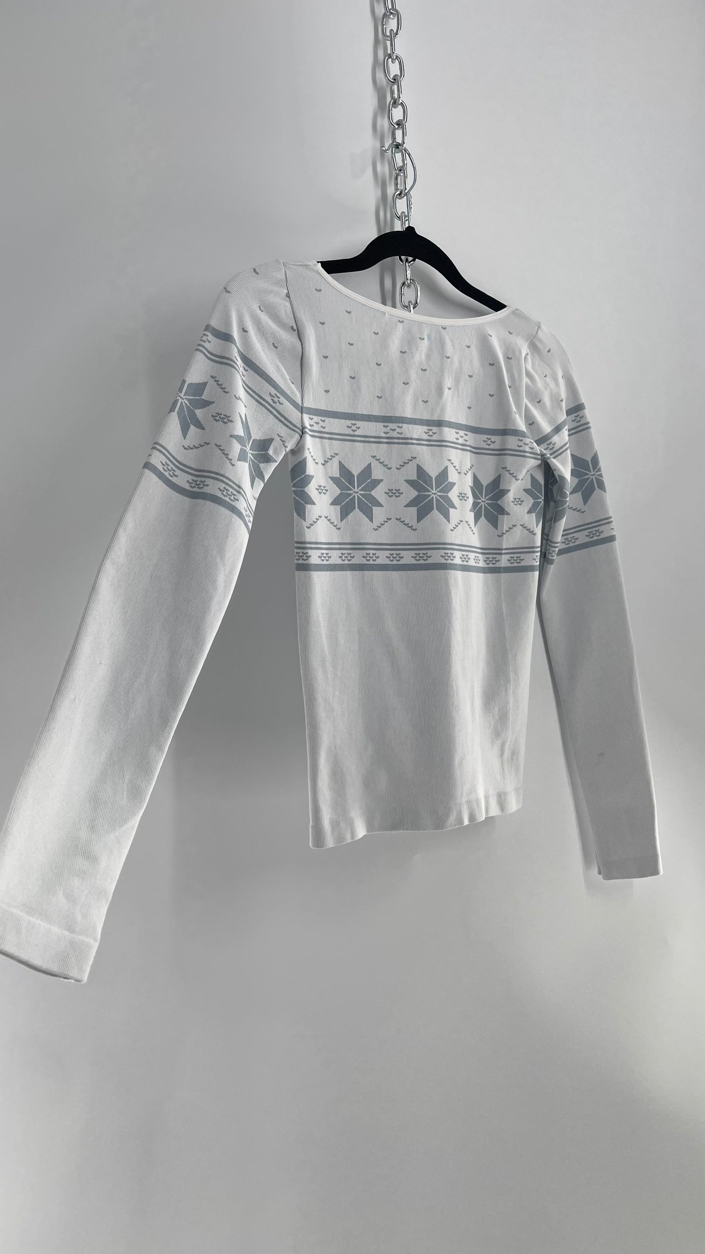 Free People Stretchy Snowflake Skin Tight Long Sleeve (Medium)