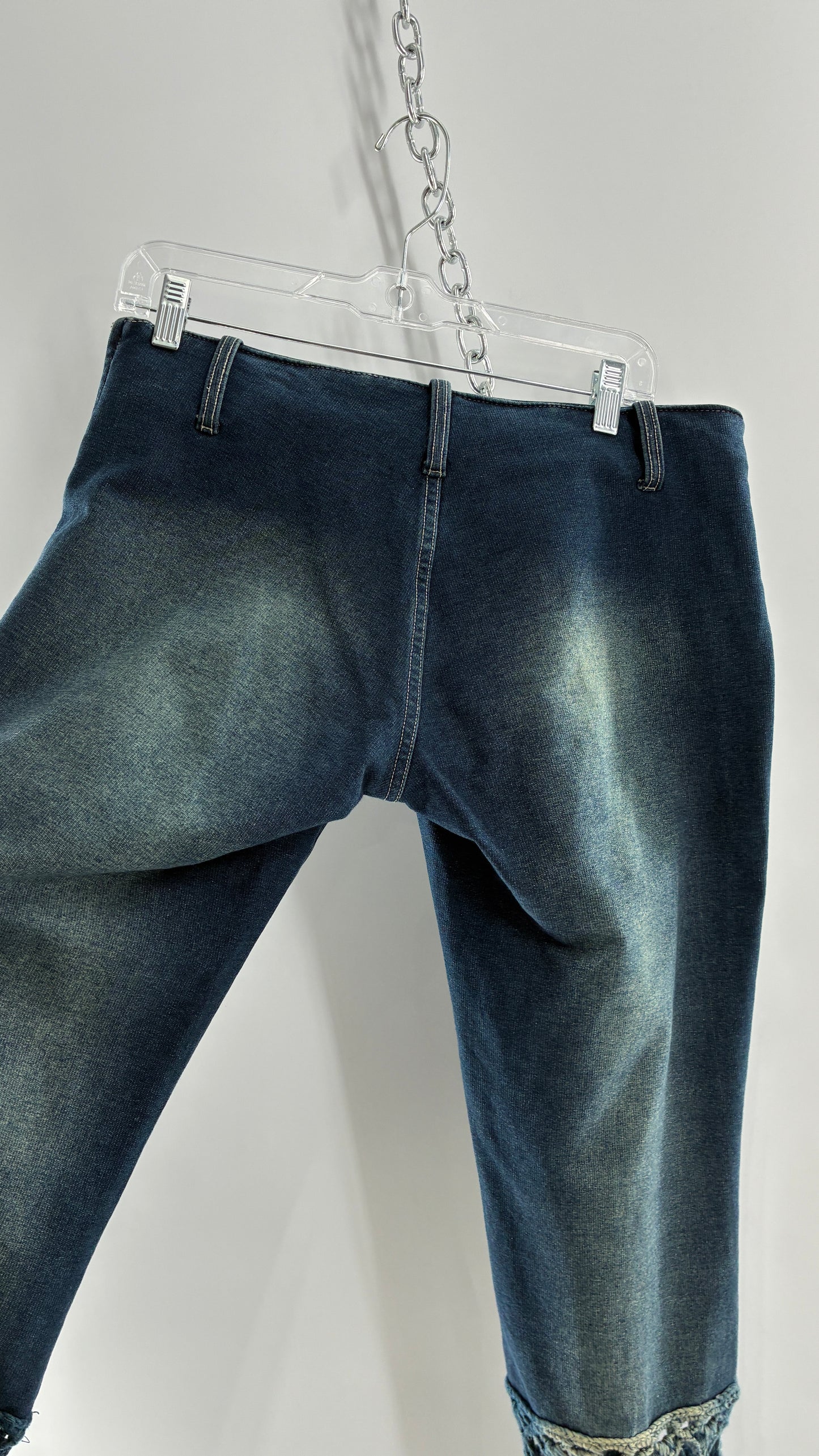 Vintage BONAIRE 1990s Rare Jeans with Faded Thighs + Bum, Low Waist, and Crochet Legs (34)