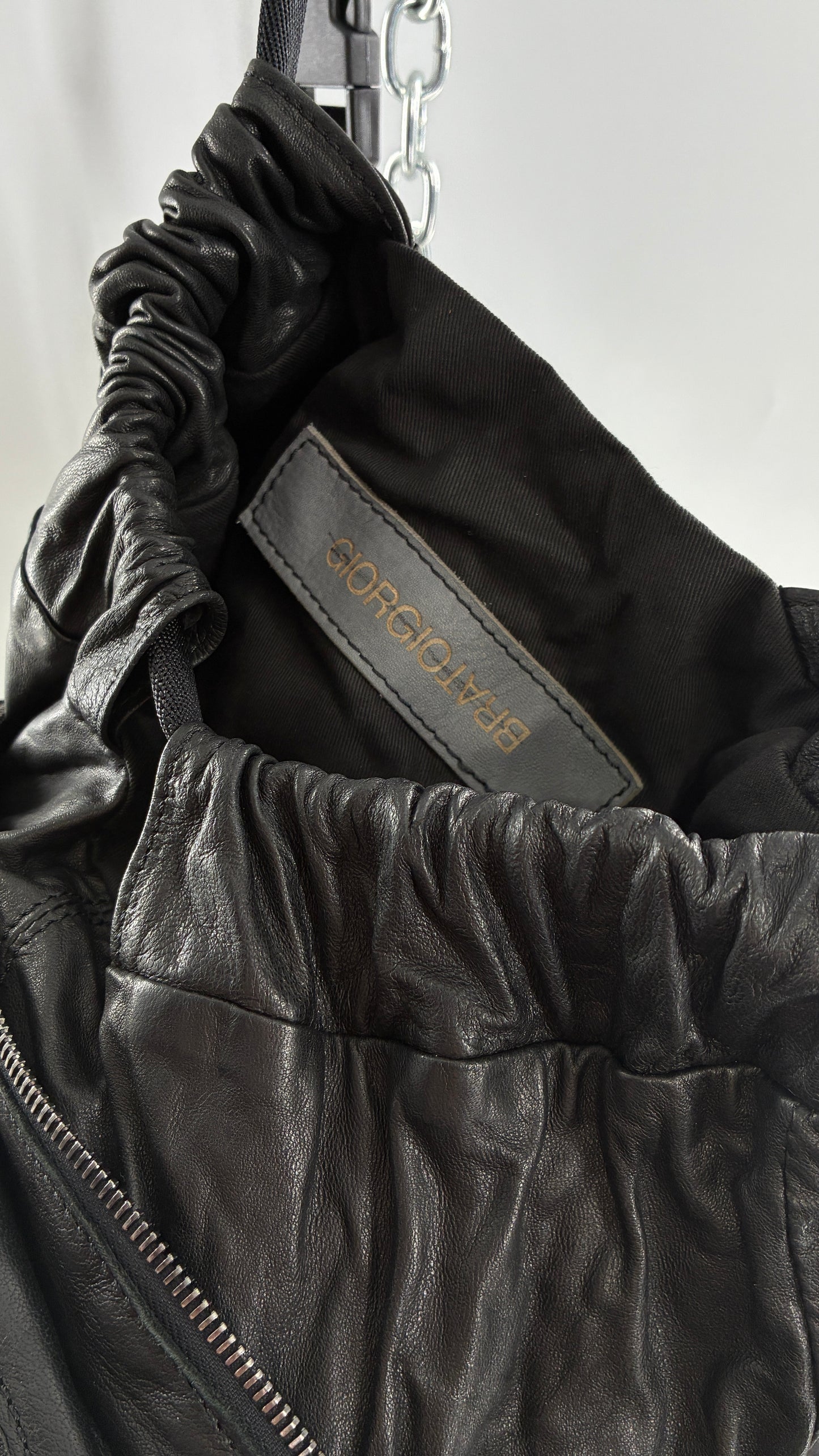 GIORGIO BRATO Black Lamb Leather Convertible Shoulder Bag and Backpack