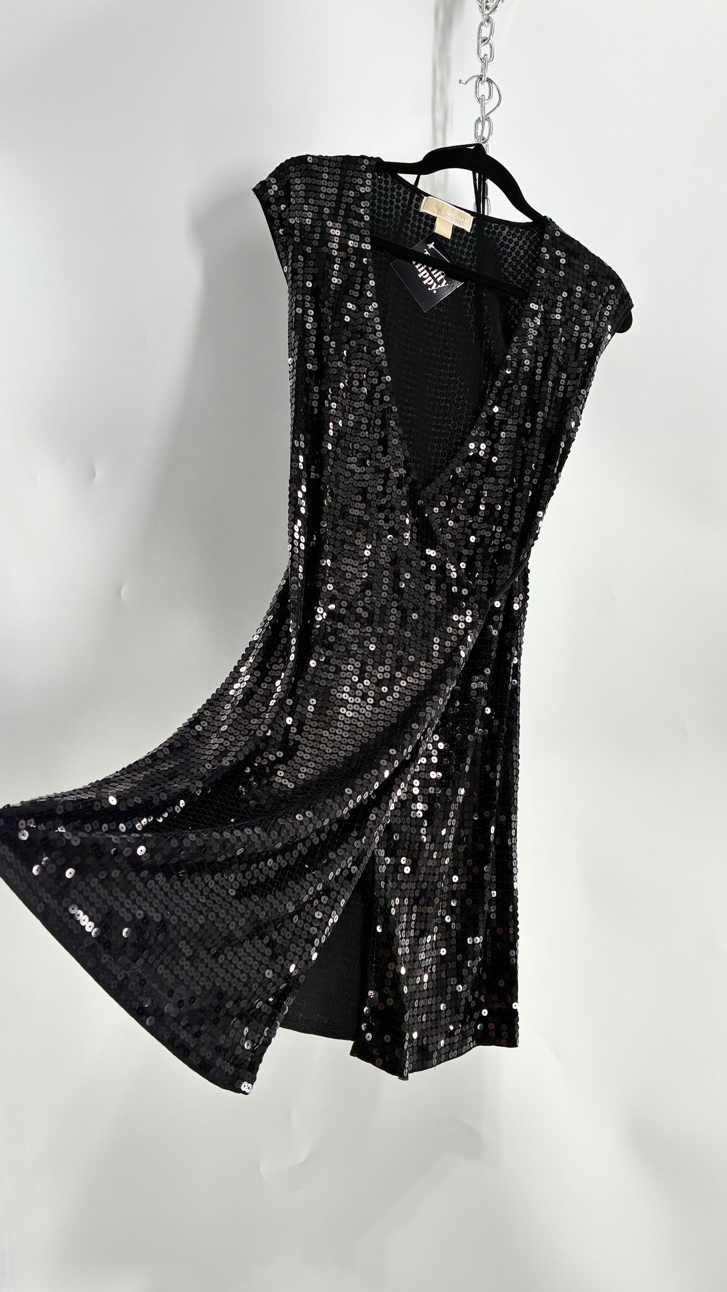 Vintage MICHAEL KORS Black Sequin Wrap Dress (Small)