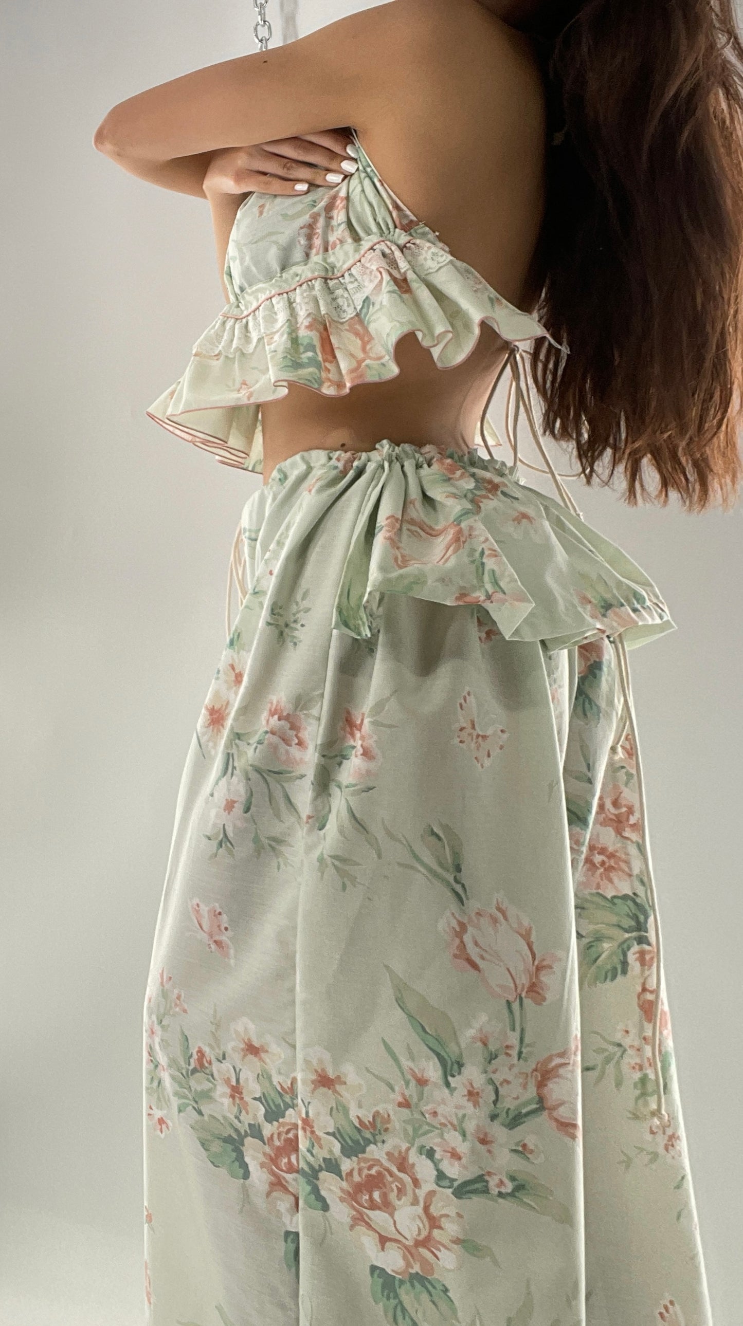 Vintage Set Covered in Delicate Dainty Florals, Butterflies, and Ruffles (One Size, Adjustable)